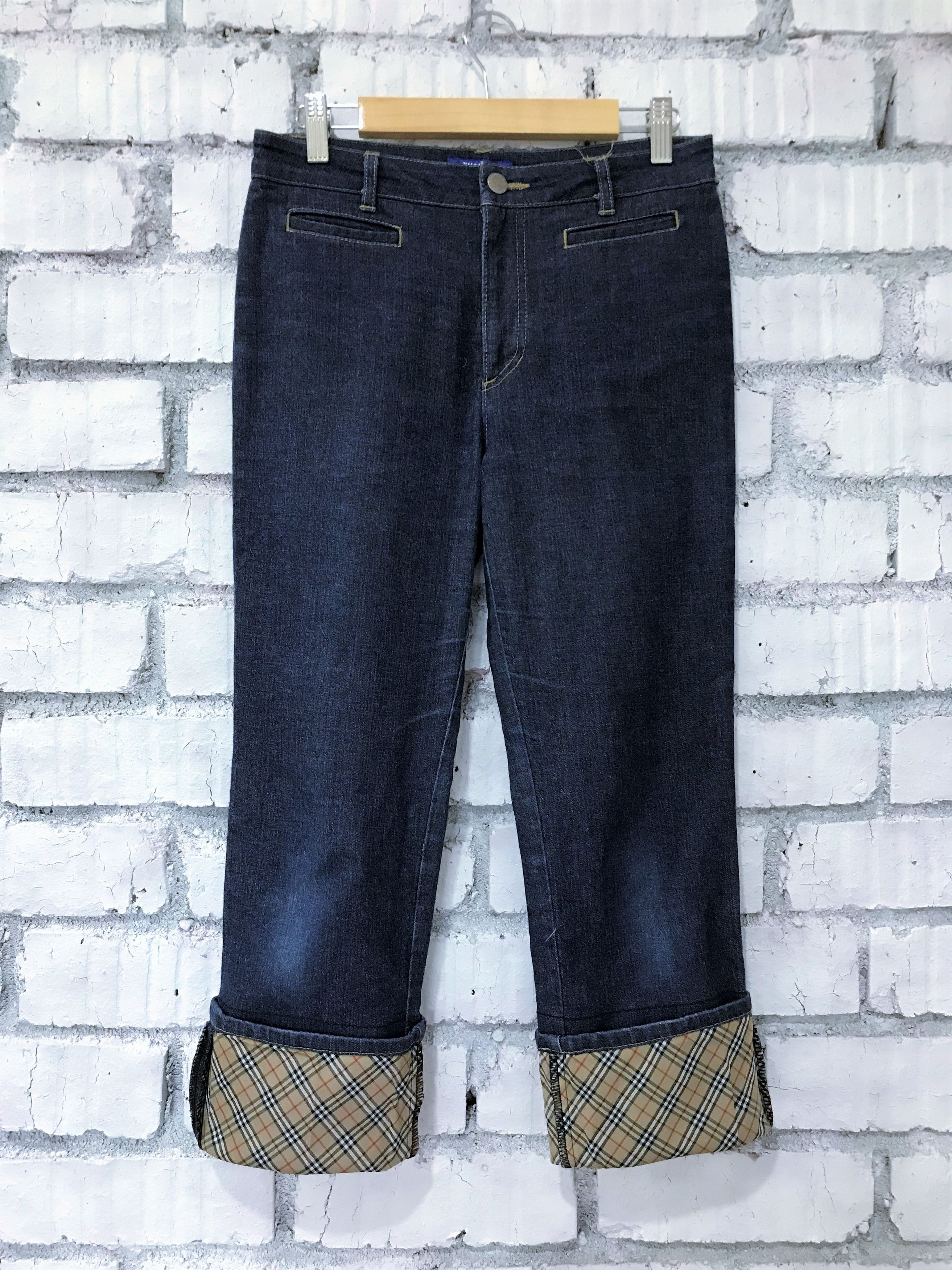 Blue Jeans Cropped Pants Tight Stretch