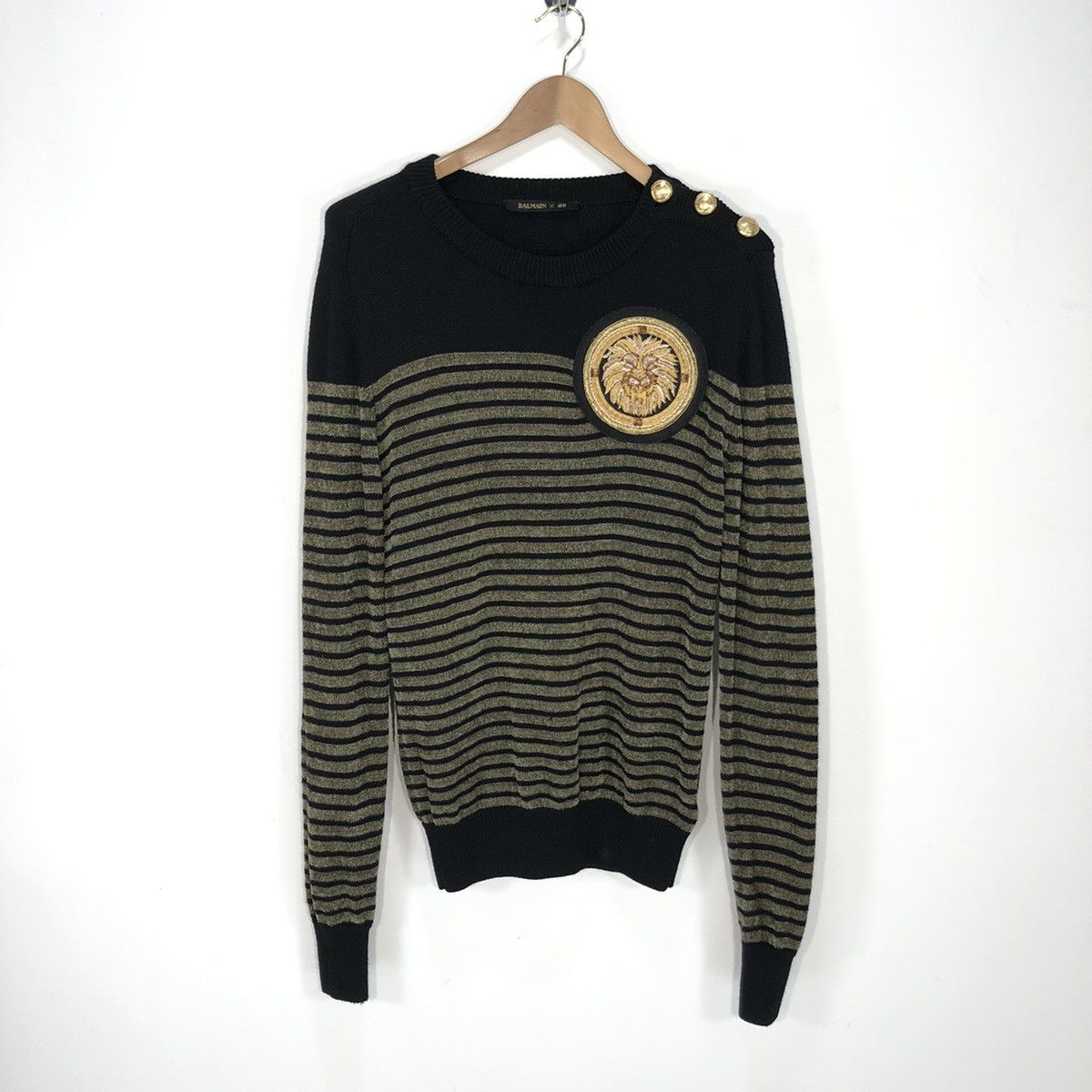 Balmain Balmain X H M Balmain x H M Striped Knit Lion Embroidery Sweater Grailed