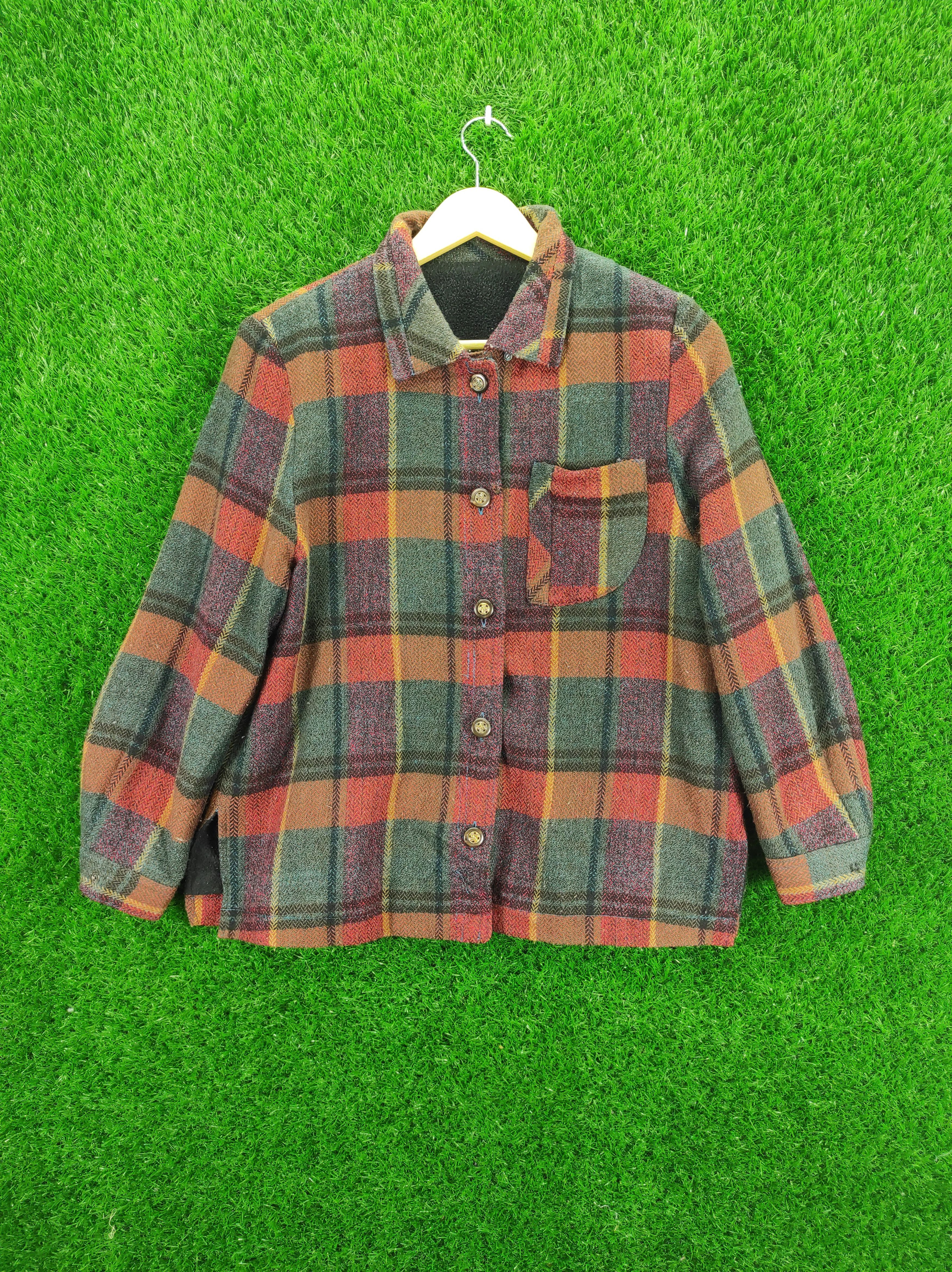Vintage Wool Checkered Blouse Shirt Button Up