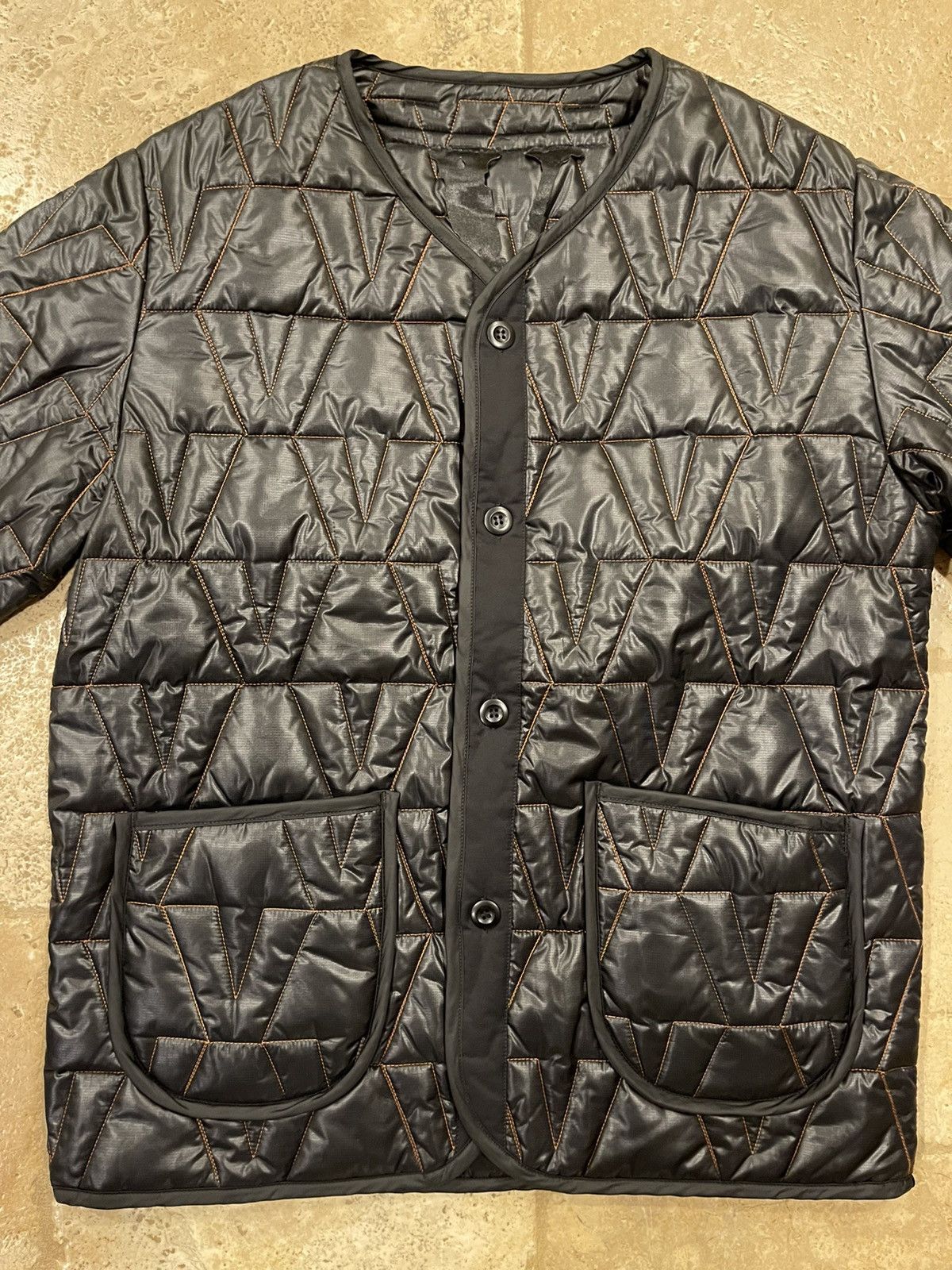 Vlone Vlone V Logo Black Orange Stitched Quilted Runway Jacket Size US L / EU 52-54 / 3 - 7 Thumbnail