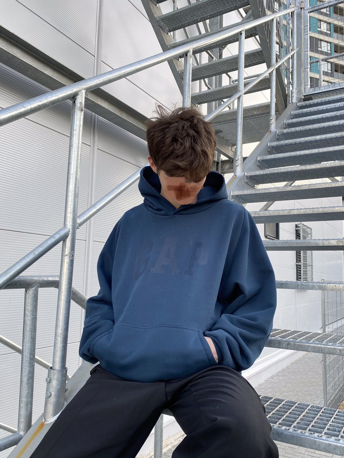 image of NWT Yeezy Gap Dove Shrunken Hoodie By Balenciaga in Dark Blue, Men's (Size Large)