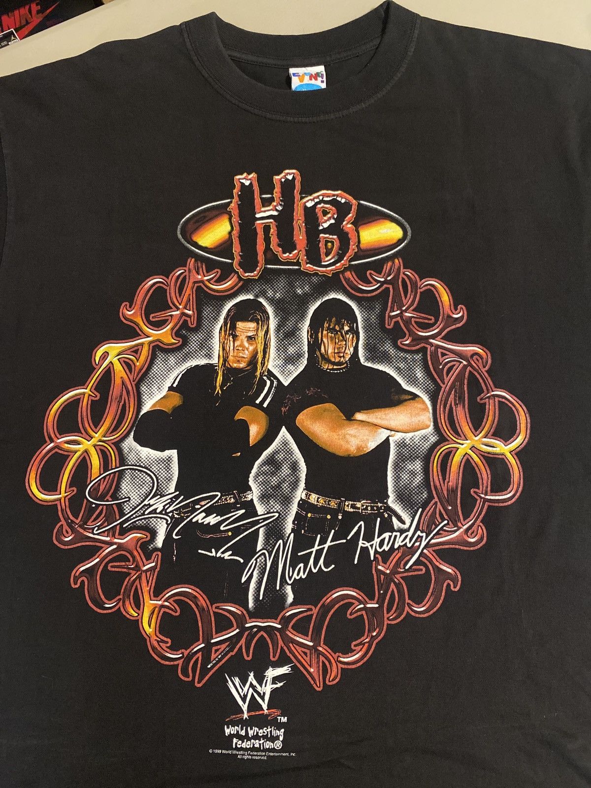 image of Vintage Wwf Hardy Boyz Wrestling Tee Wwe in Black, Men's (Size XL)