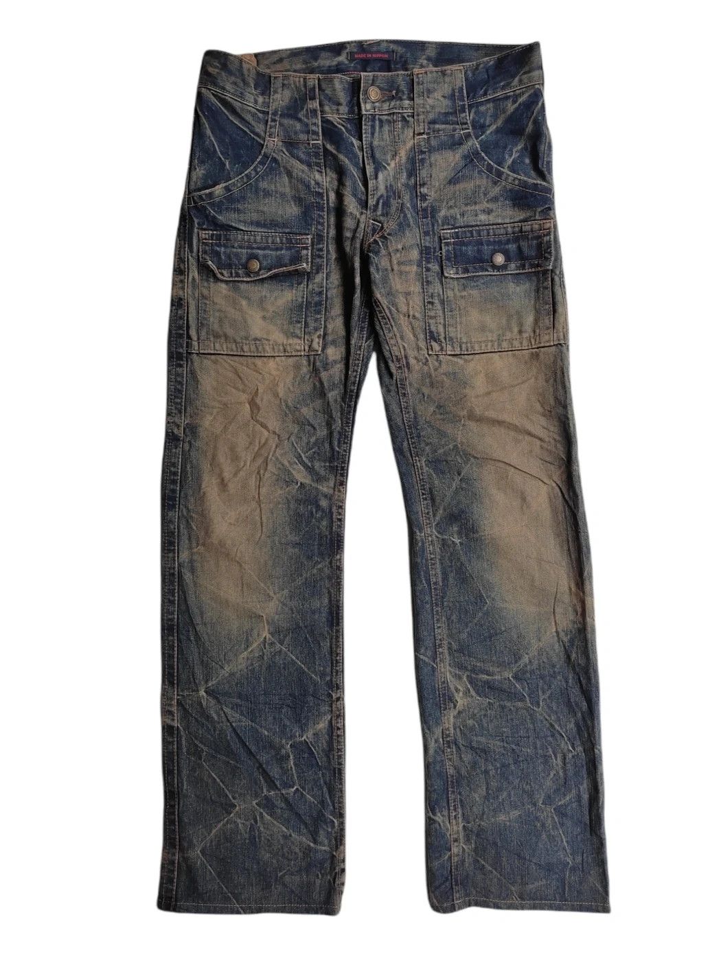 Japanese Brand 👑Jp Blue way 6 pocket acid wash denim pants👑 Size US 31 - 1 Thumbnail