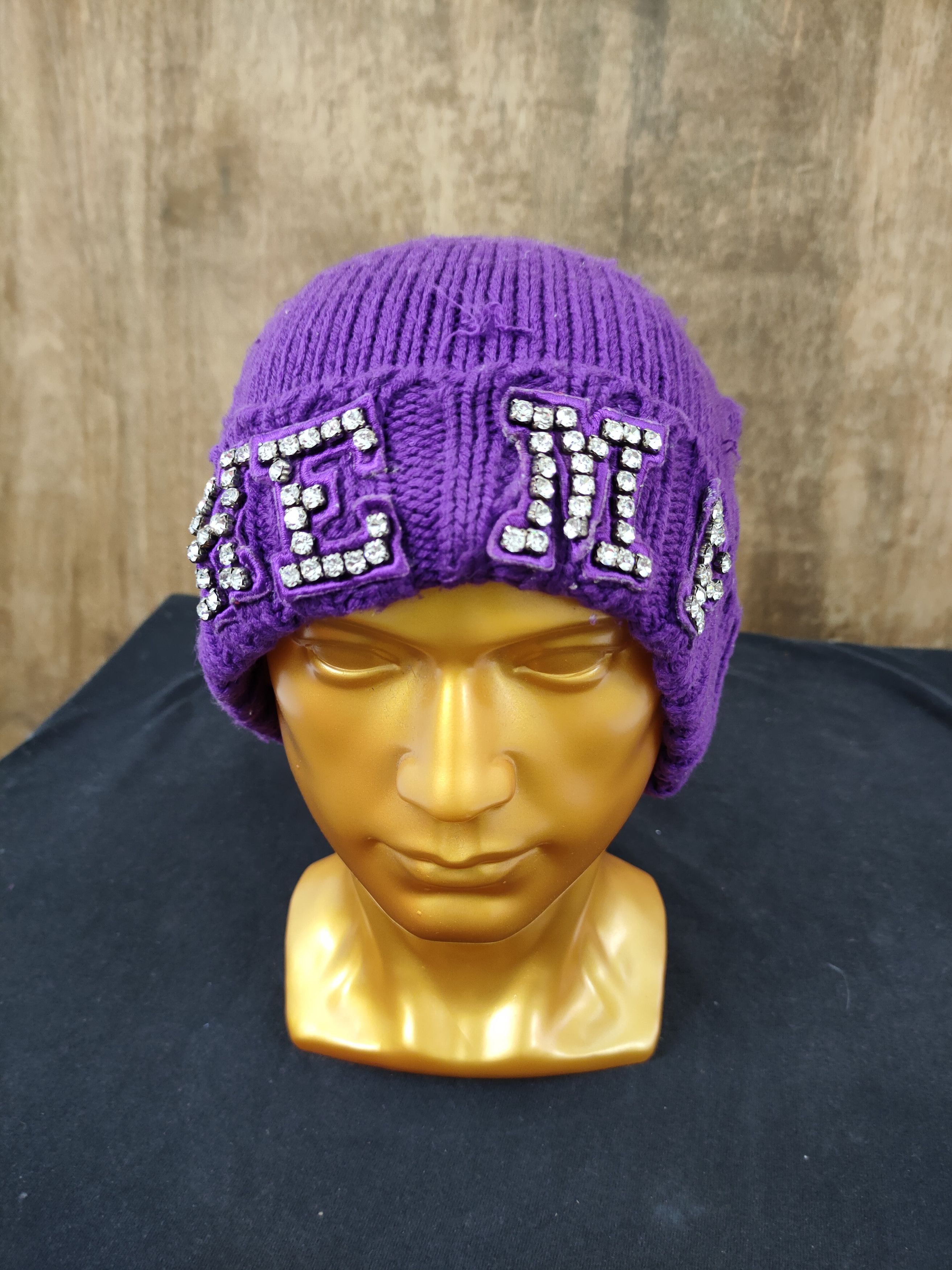 image of Designer Hemp Diamond Purple Distressed Beanie Snowcap, Men's