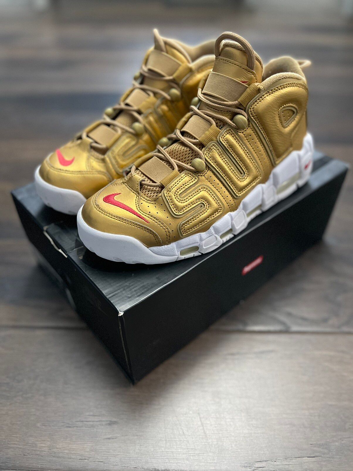 Pre-owned Nike X Supreme Nike Air More Uptempo Supreme Shoes In Metallic Gold