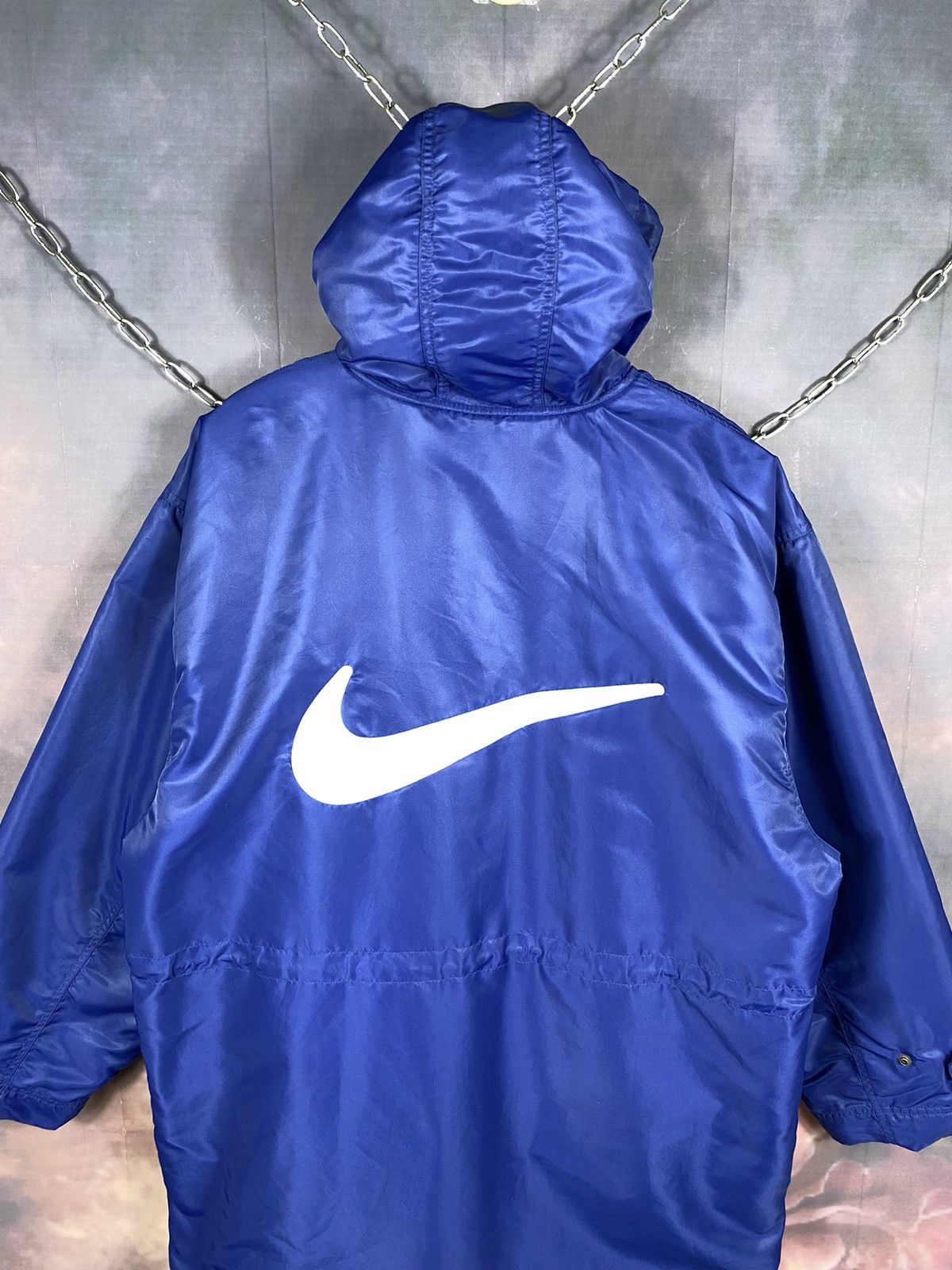 Nike × Vintage Vintage Nike 90s Big Swoosh Winter Zipper Long Jacket Hoodie Size US L / EU 52-54 / 3 - 3 Thumbnail