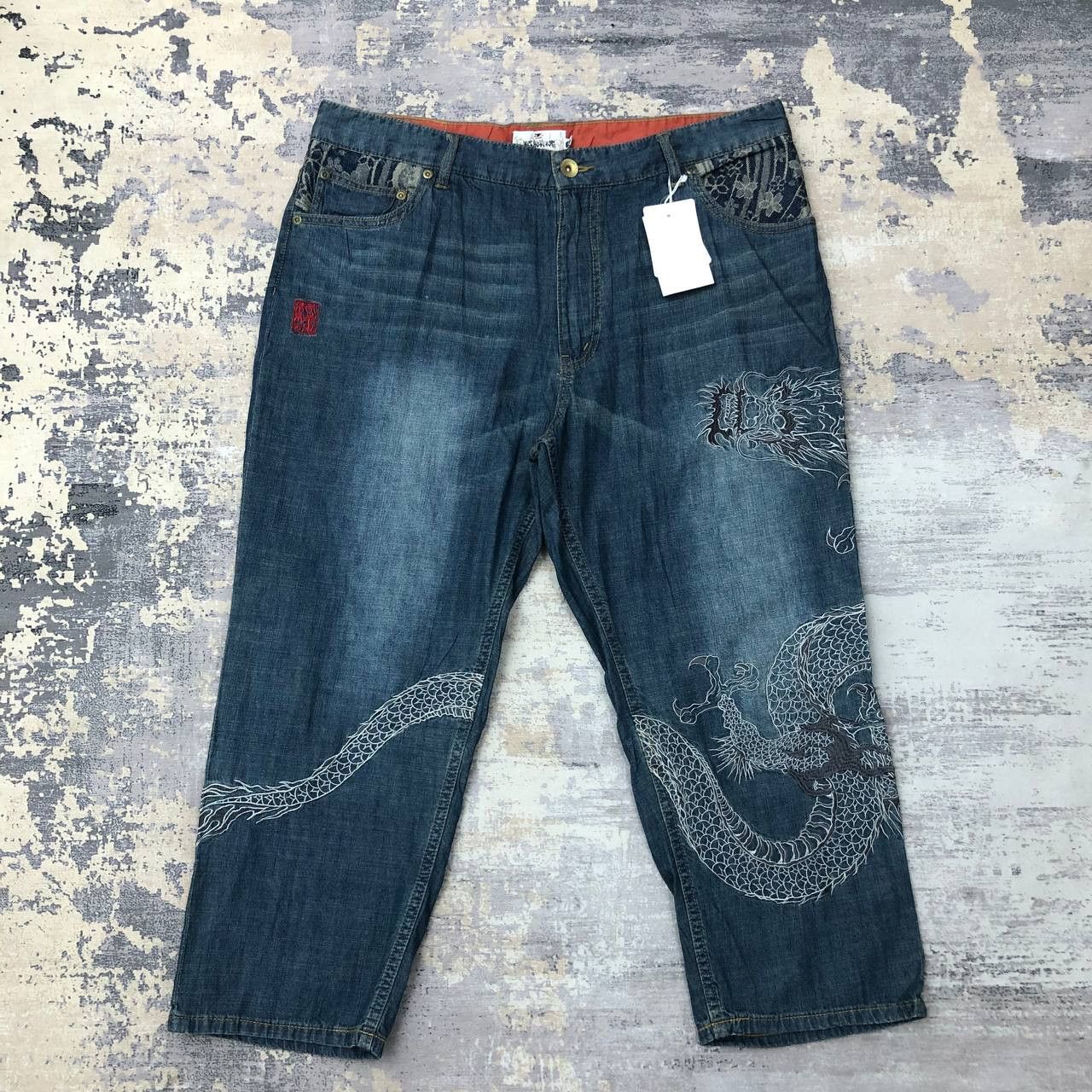 Japanese Brand P266 KARAKURI TAMASHII SUKAJAN EMBROIDERY CROPPED JEANS Size US 35 - 2 Thumbnail