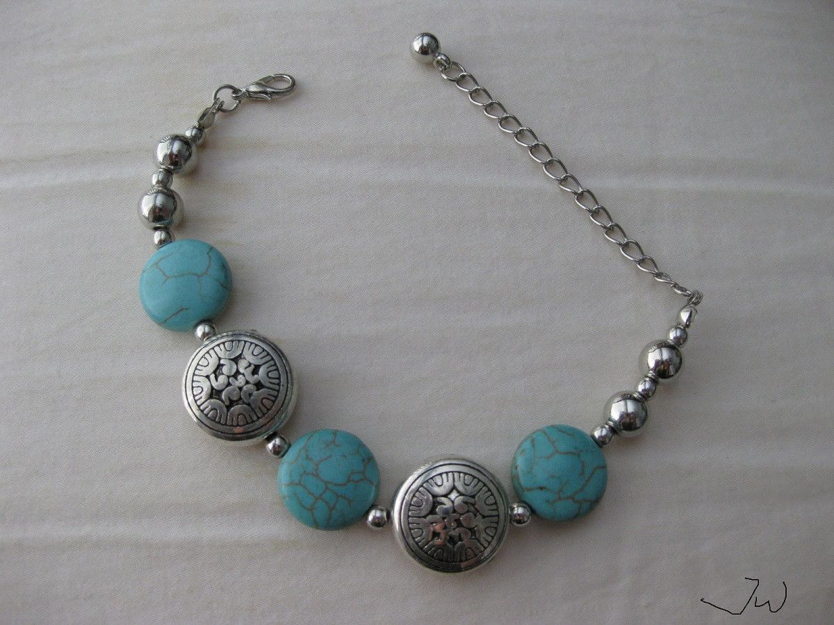 Jewelry Turquoise Tibetan Silver bracelet With Silver Beads Size ONE SIZE - 2 Thumbnail