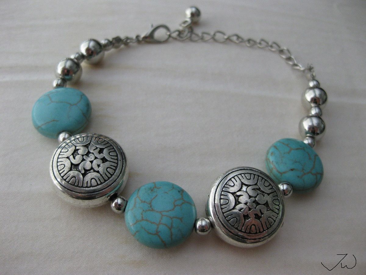 Jewelry Turquoise Tibetan Silver bracelet With Silver Beads Size ONE SIZE - 1 Thumbnail