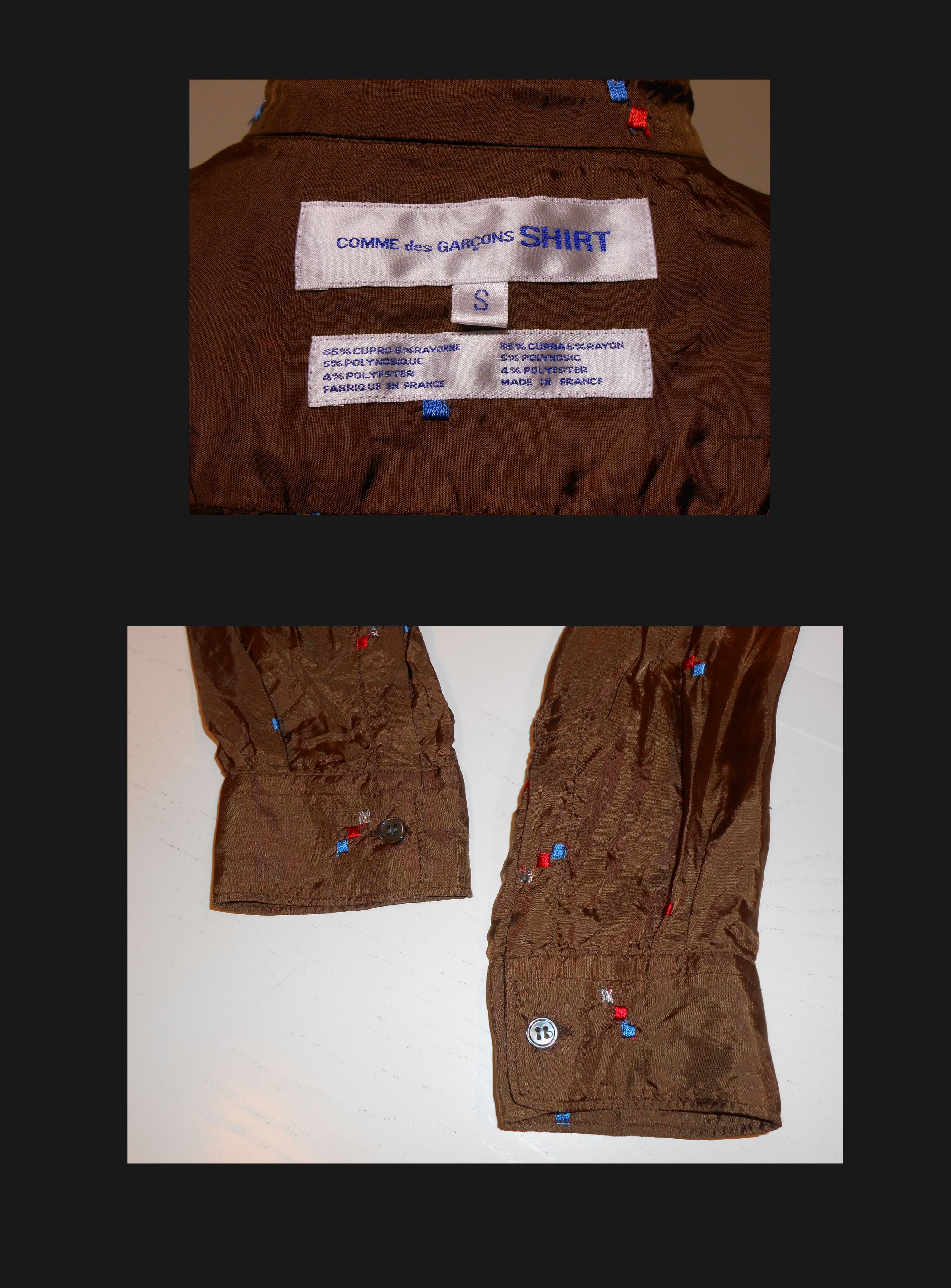 Comme des Garcons '90s LONG SLEEVE LUXURY BRIGHT BRILLIANT BRONZE BROWN EMBROIDERED SHIRT Size US S / EU 44-46 / 1 - 8 Thumbnail