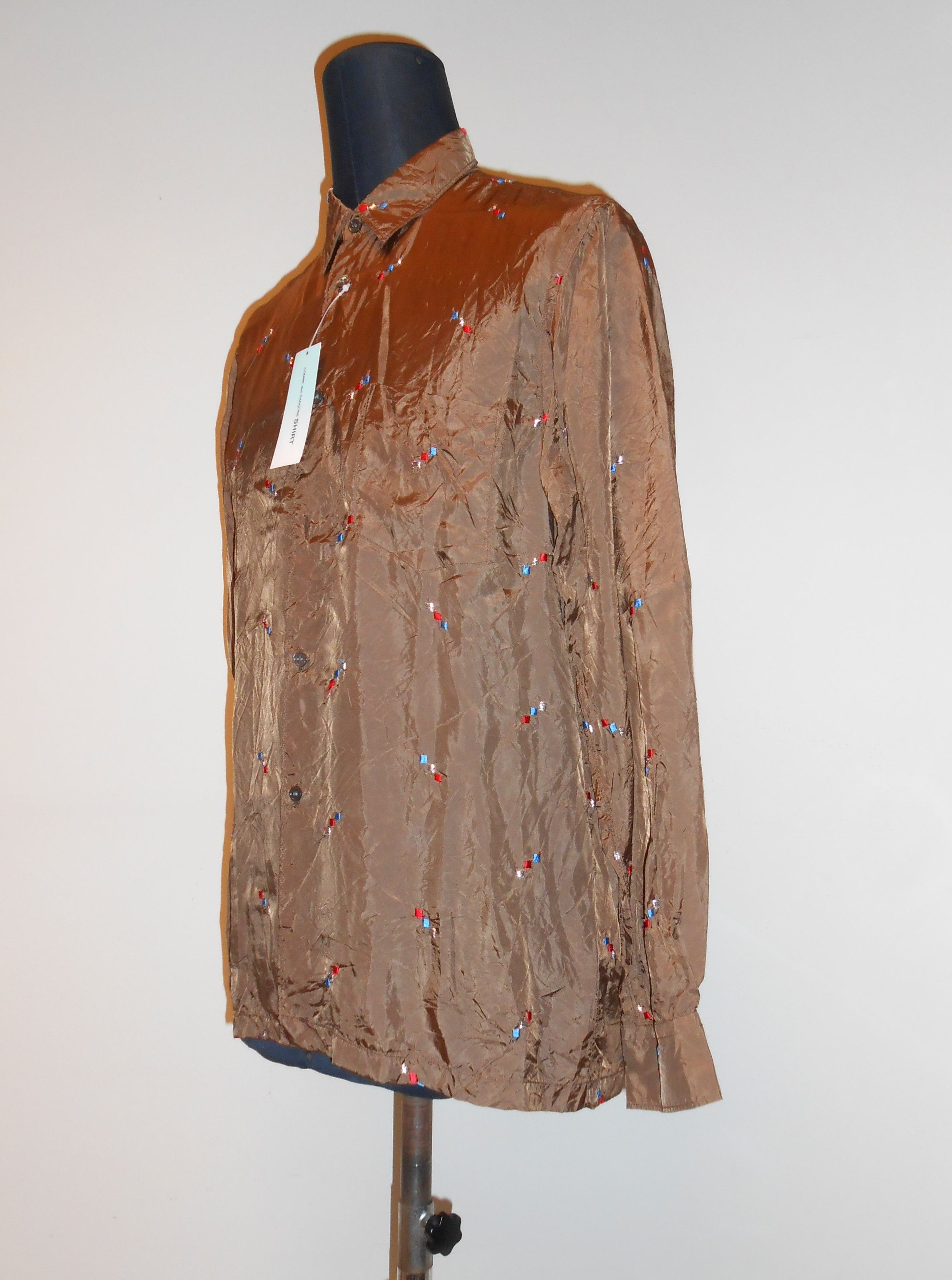 Comme des Garcons '90s LONG SLEEVE LUXURY BRIGHT BRILLIANT BRONZE BROWN EMBROIDERED SHIRT Size US S / EU 44-46 / 1 - 5 Thumbnail