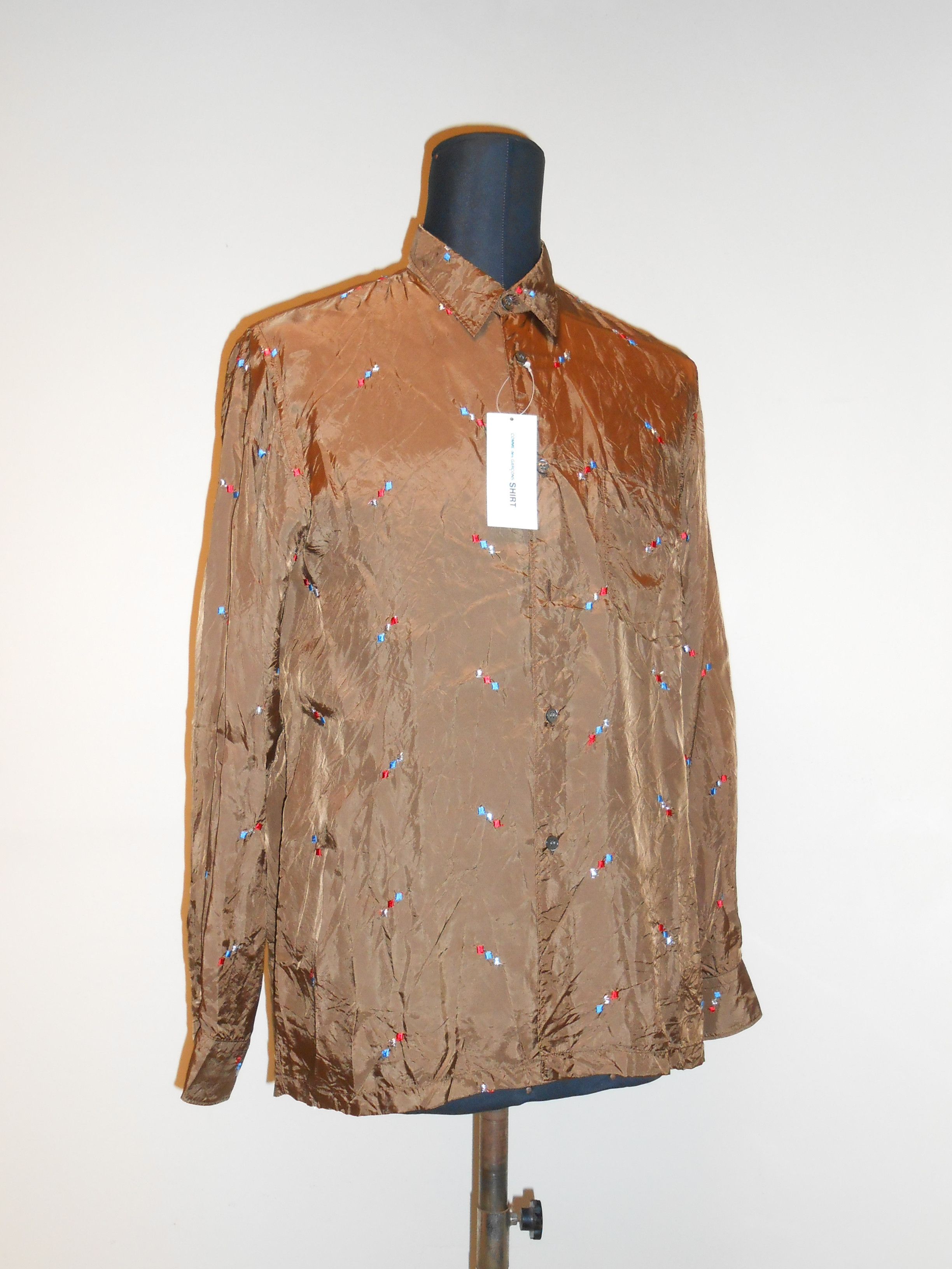 Comme des Garcons '90s LONG SLEEVE LUXURY BRIGHT BRILLIANT BRONZE BROWN EMBROIDERED SHIRT Size US S / EU 44-46 / 1 - 1 Thumbnail