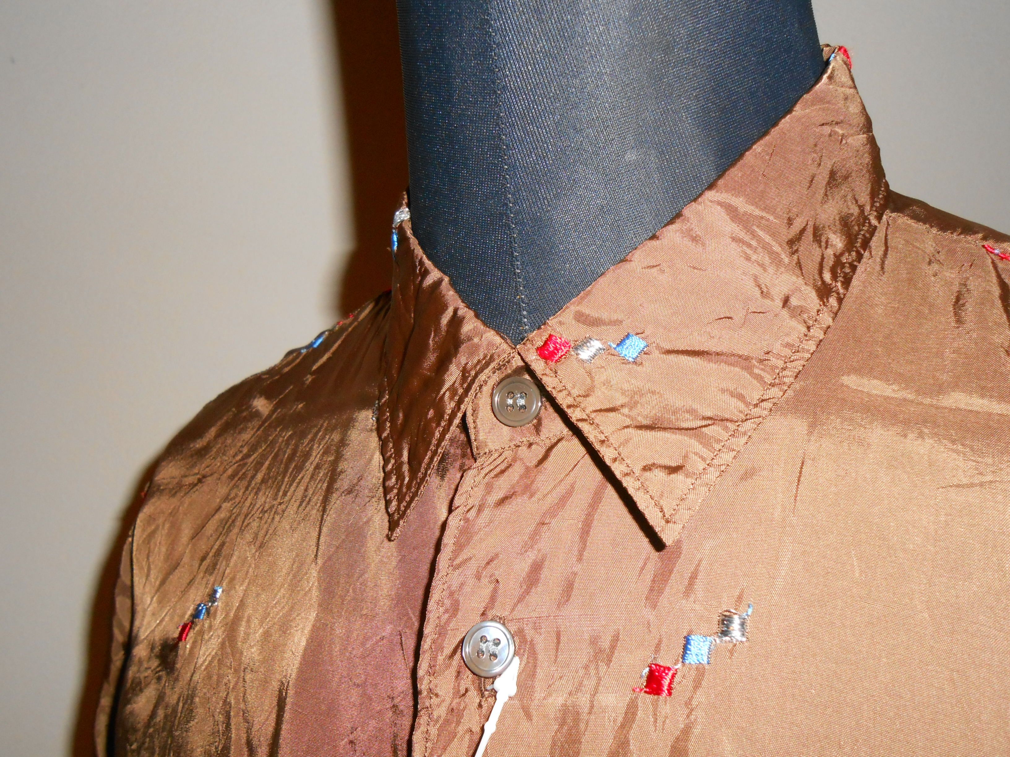 Comme des Garcons '90s LONG SLEEVE LUXURY BRIGHT BRILLIANT BRONZE BROWN EMBROIDERED SHIRT Size US S / EU 44-46 / 1 - 7 Thumbnail