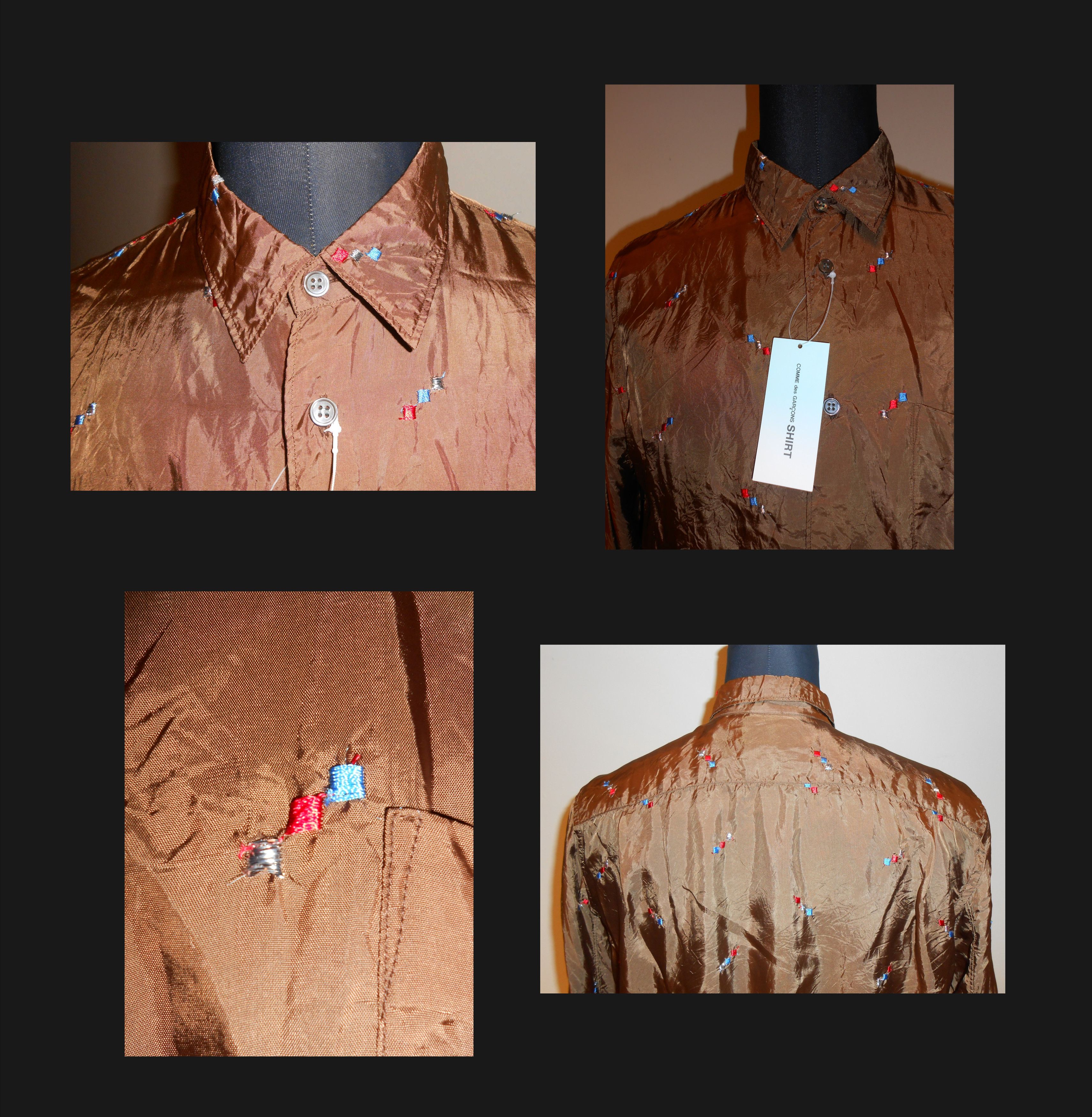 Comme des Garcons '90s LONG SLEEVE LUXURY BRIGHT BRILLIANT BRONZE BROWN EMBROIDERED SHIRT Size US S / EU 44-46 / 1 - 6 Thumbnail