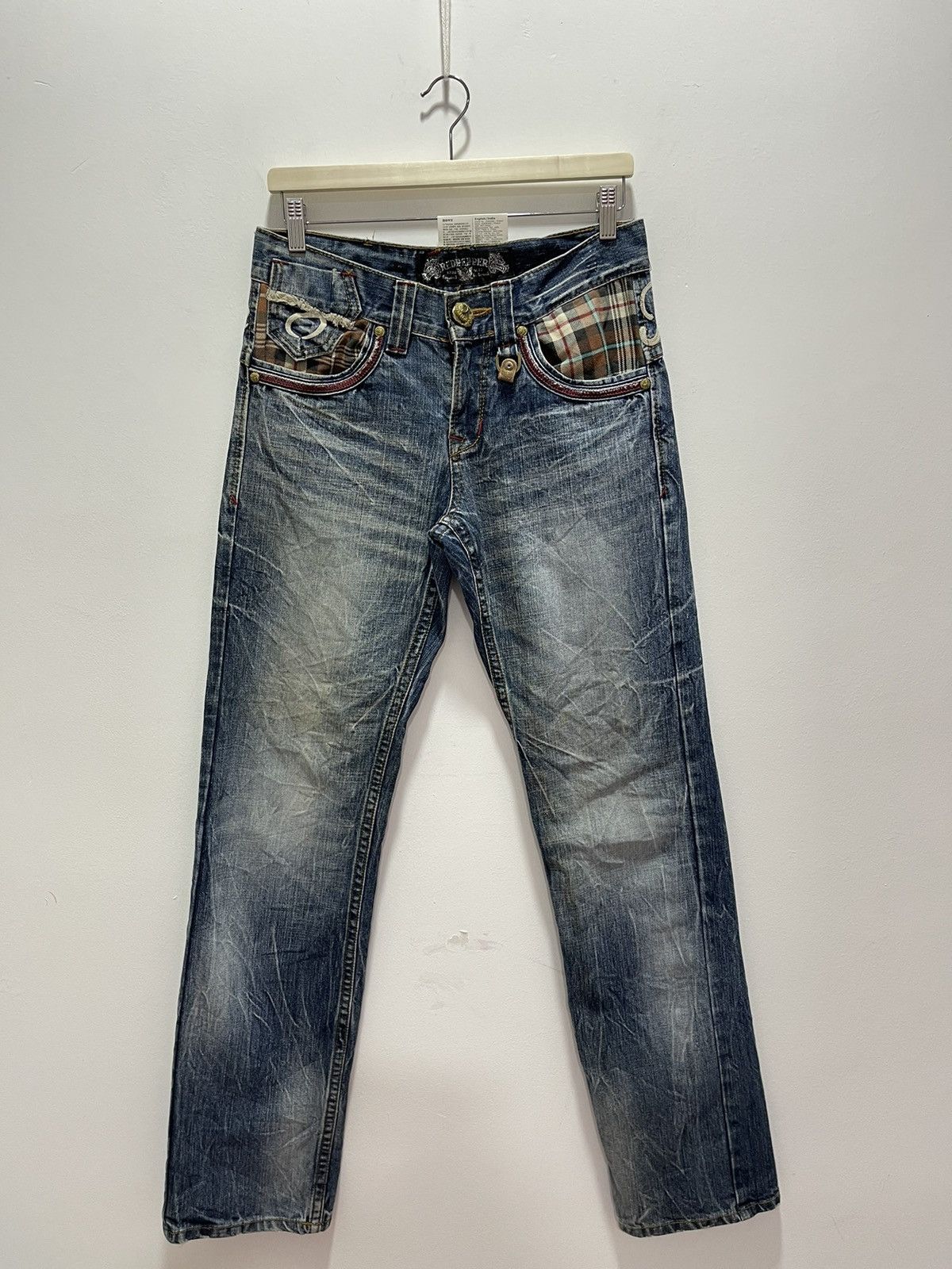 Vintage RED PEPPER STRIPED POCKET DESIGN DISTRESSED DENIM JEANS Size US 29 - 7 Thumbnail