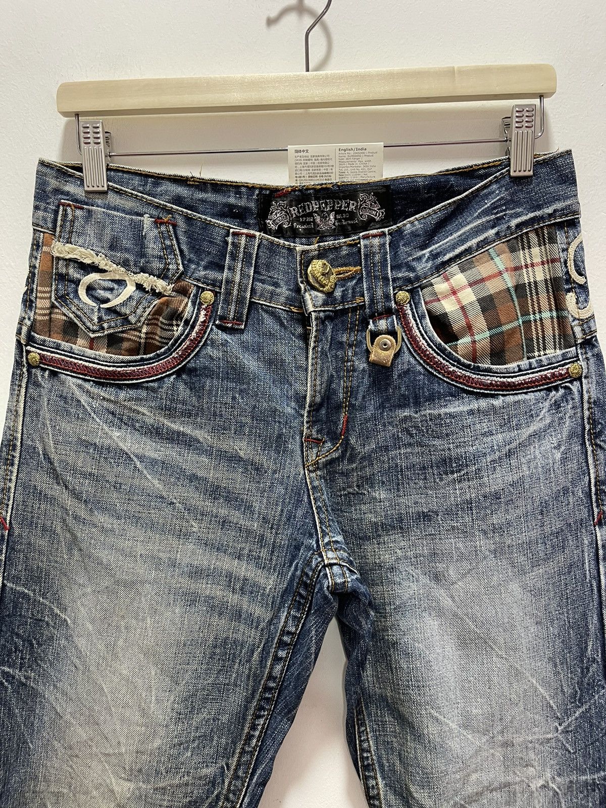 Vintage RED PEPPER STRIPED POCKET DESIGN DISTRESSED DENIM JEANS Size US 29 - 10 Thumbnail
