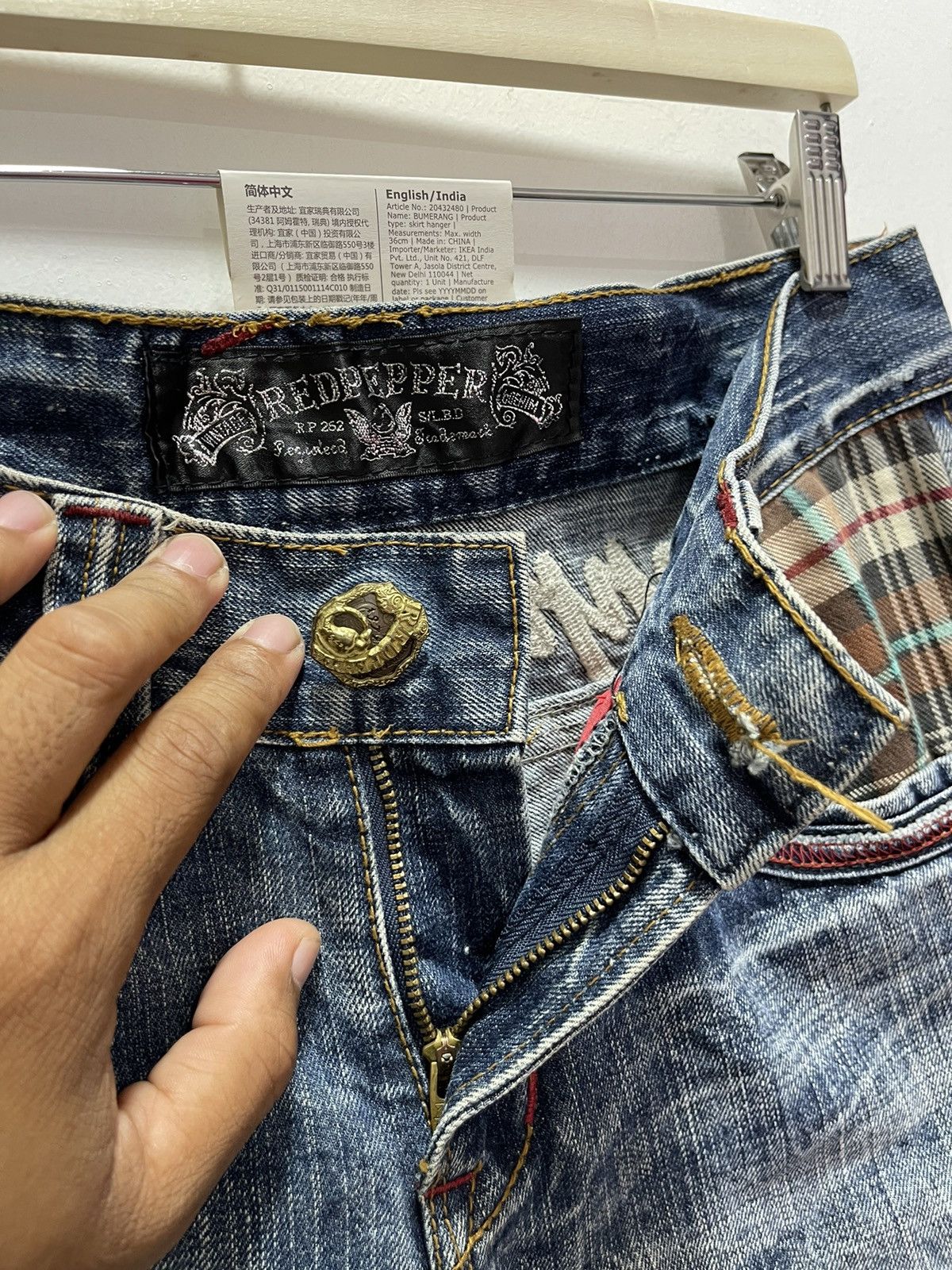 Vintage RED PEPPER STRIPED POCKET DESIGN DISTRESSED DENIM JEANS Size US 29 - 13 Thumbnail