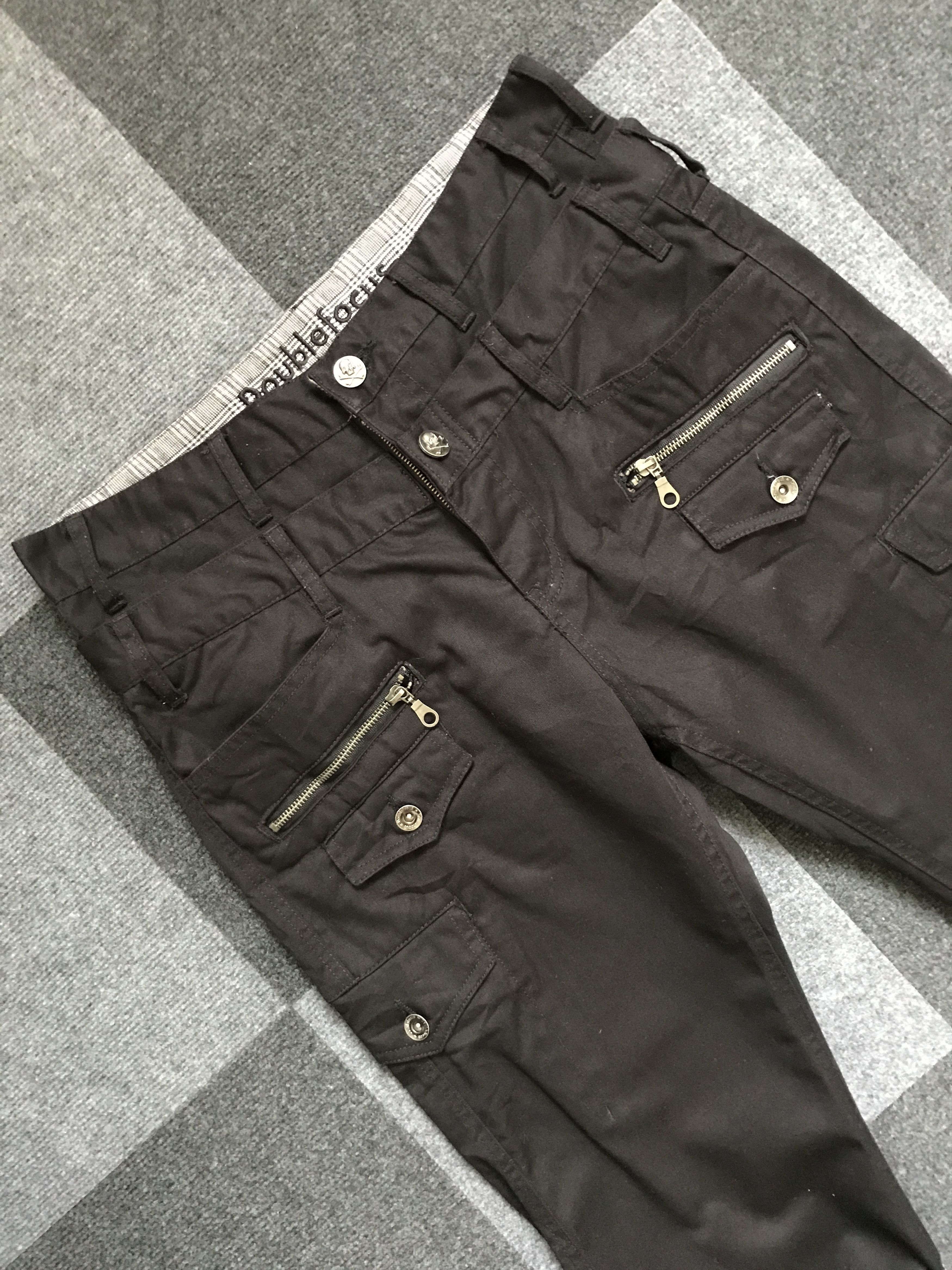 Japanese Brand CP197 Doublefocus Double Waist Skull Wrinkle Leg Cargo Pant Size US 33 - 2 Thumbnail