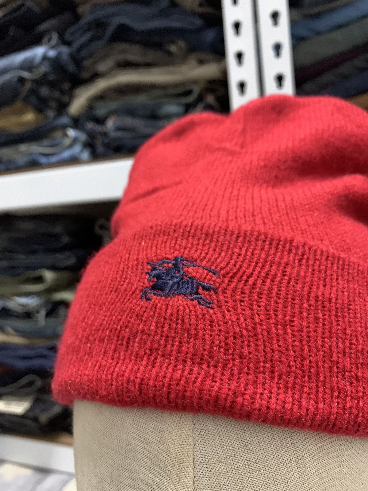 Burberry Vintage Burberrys Centre Logo Wool Beanie Hat Size ONE SIZE - 6 Thumbnail