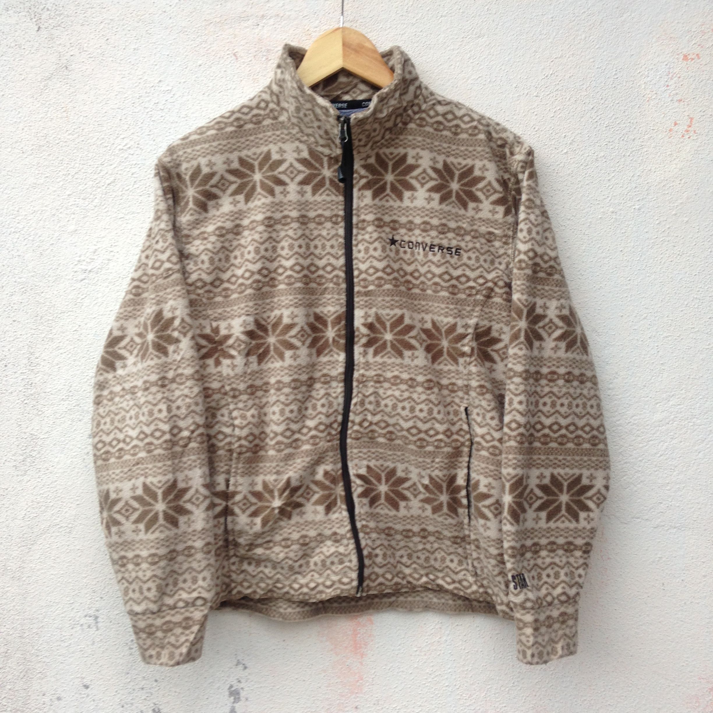 image of Converse Tribal Abstract Fleece Sweater in Moss/White, Men's (Size Medium)