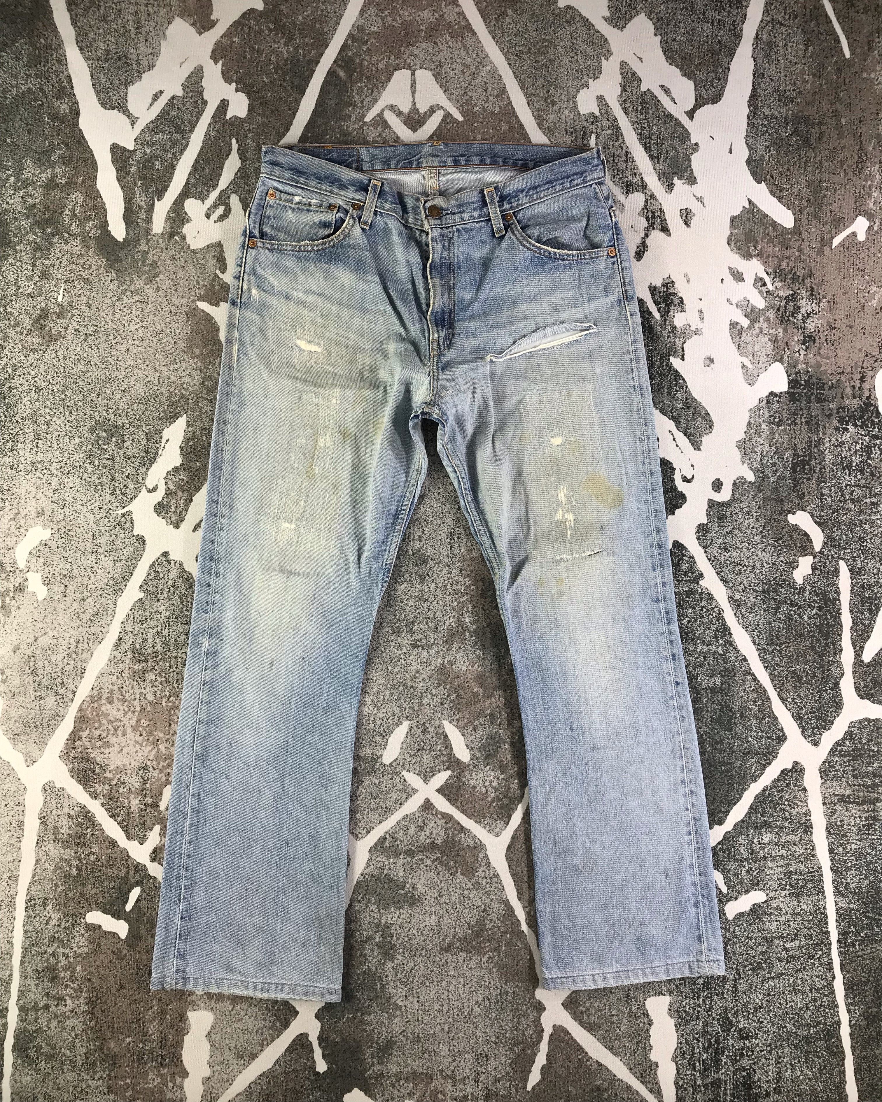 image of Distressed Denim x Levis Vintage Levis 507 Jeans Ripped Flare Denim Kj2539 in Blue, Men's (Size 32)