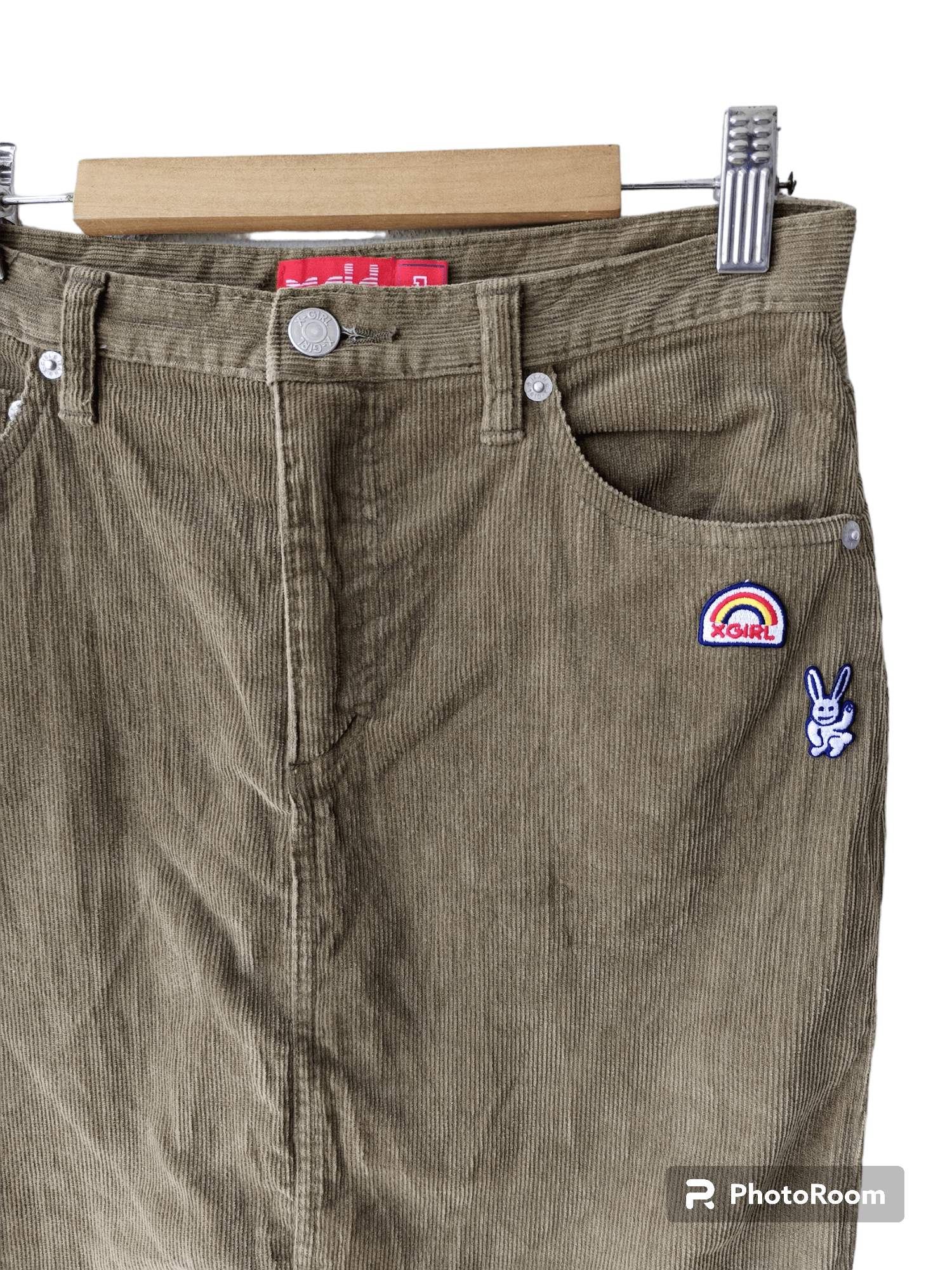 Japanese Brand × Xlarge X-Girl Corduroy Patches Olive Skirt Size 27" / US 4 / IT 40 - 3 Thumbnail