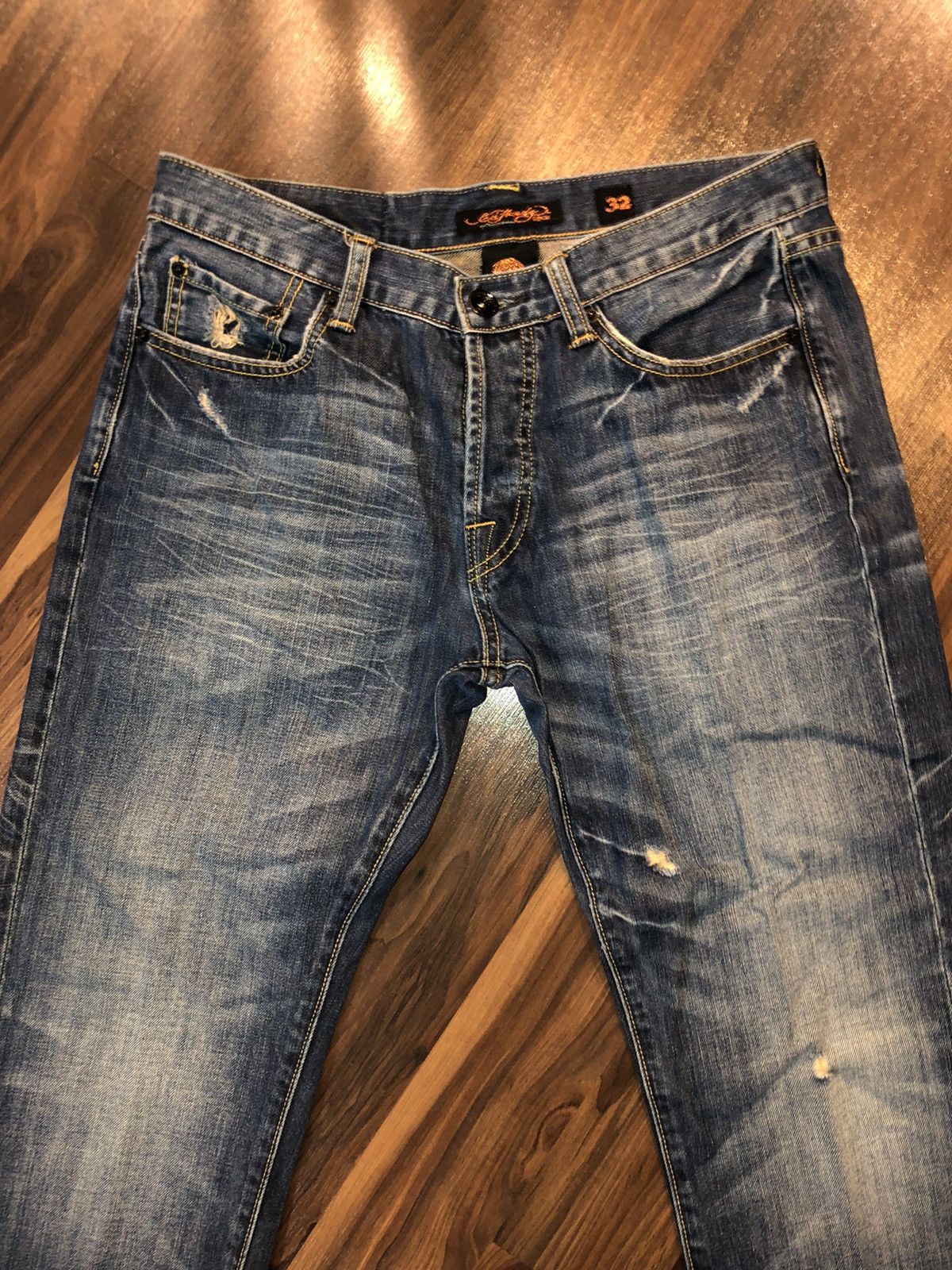 Christian Audigier Vtg Y2K ED HARDY Spell Out Stitch Jeans 32x31 Size US 32 / EU 48 - 7 Thumbnail