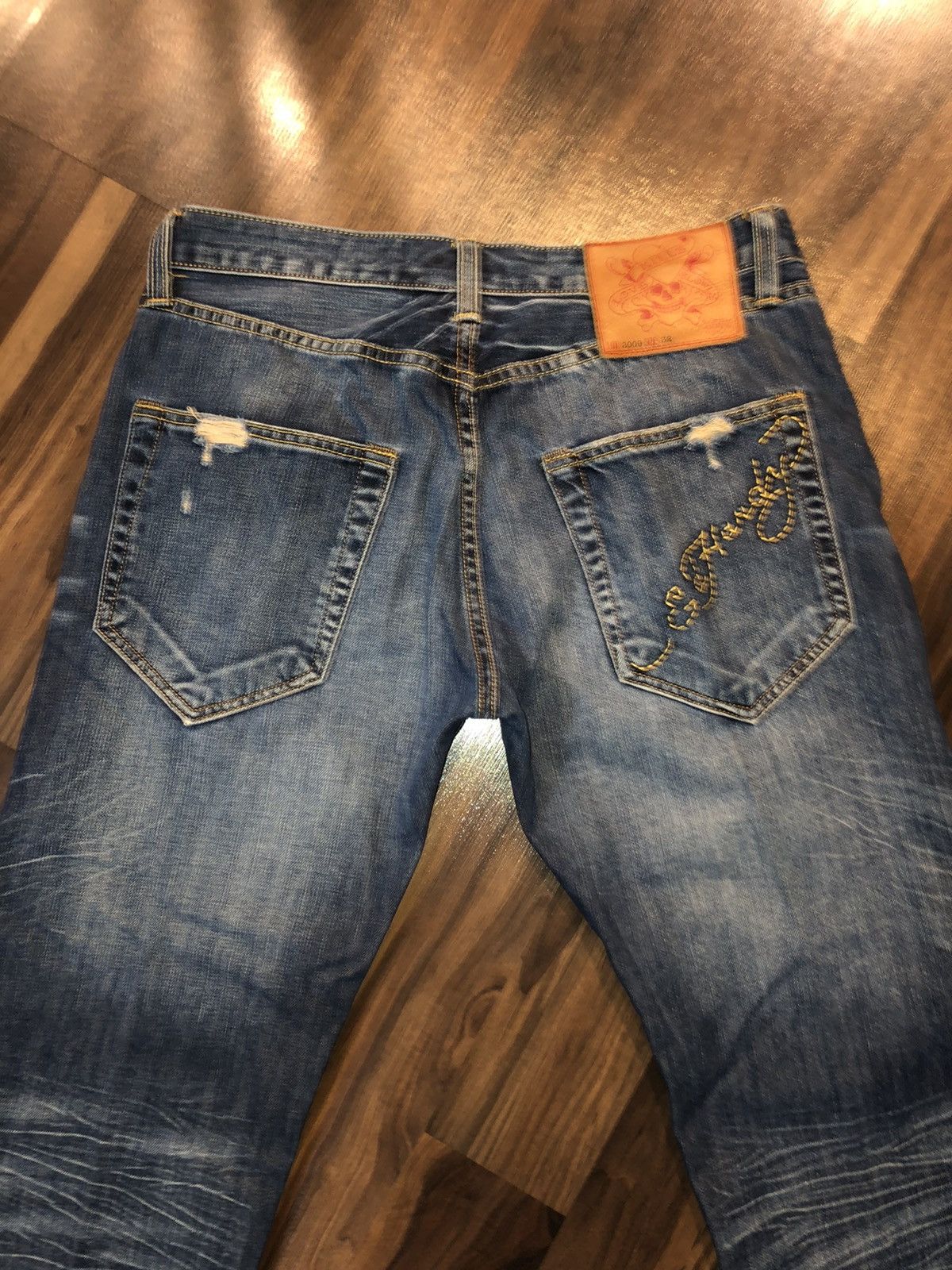Christian Audigier Vtg Y2K ED HARDY Spell Out Stitch Jeans 32x31 Size US 32 / EU 48 - 4 Thumbnail