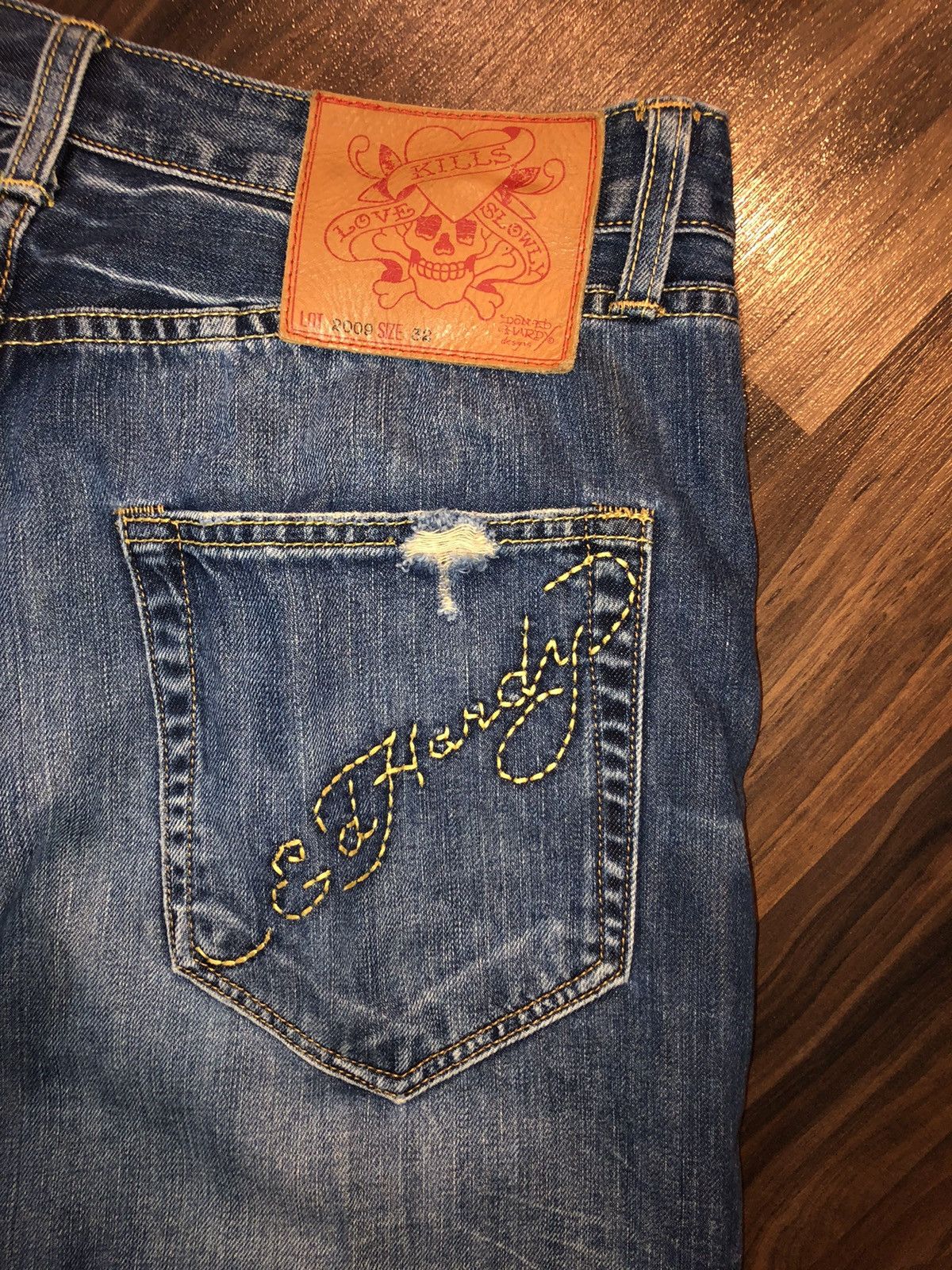 Christian Audigier Vtg Y2K ED HARDY Spell Out Stitch Jeans 32x31 Size US 32 / EU 48 - 5 Thumbnail
