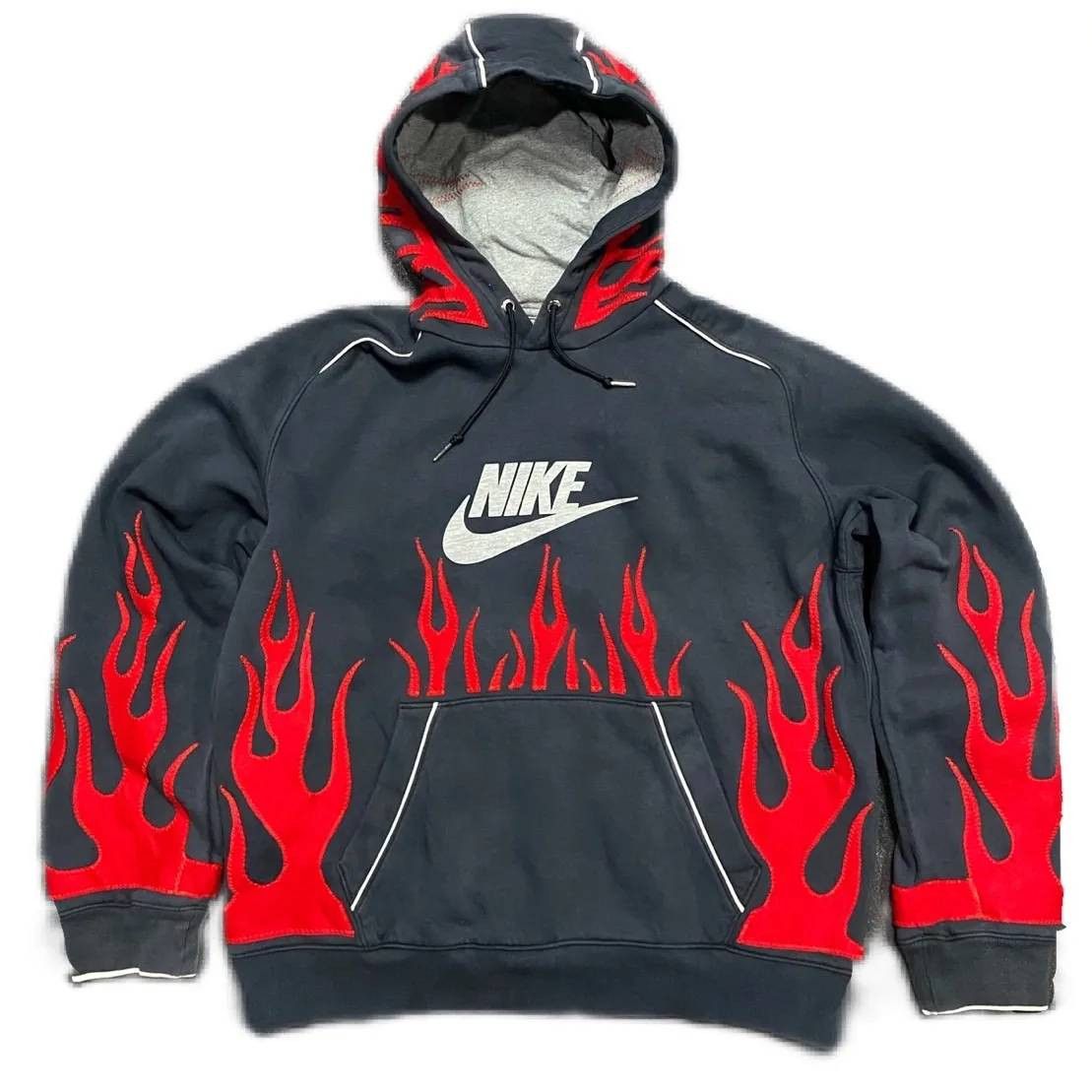 Custom Nike Streetwear Custom Upcycling Diy Rework Nike Hoodie Fire Grailed