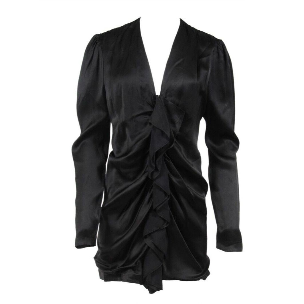 Saint Laurent Paris Ruffle Front Zipped Mini Dress Size S / US 4 / IT 40 - 1 Thumbnail
