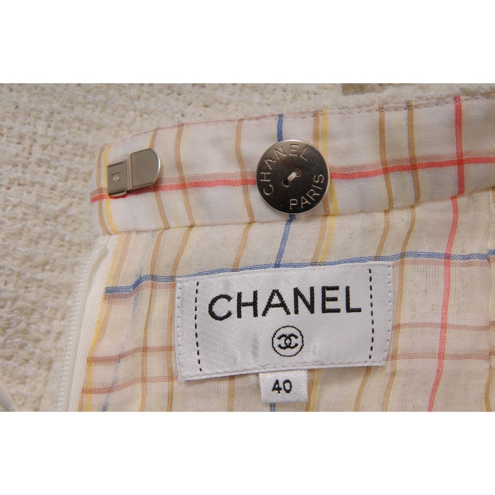 Chanel CC Nude Tan White Cargo Logo Tweed Mini Skirt Size 27" / US 4 / IT 40 - 9 Thumbnail