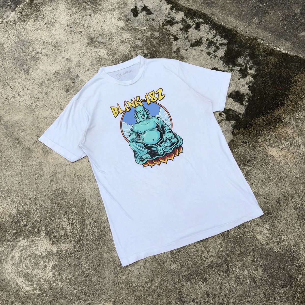 image of Band Tees x Tour Tee vintage Blink 182 Pop Punk Band Buddha Promo Tee in White, Men's (Size Medium)