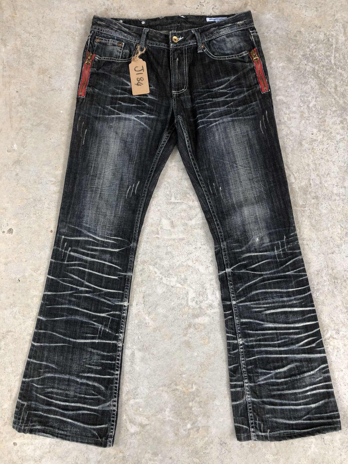 image of Seditionaries Japanese Semantic Design Punk Style Flared Jeans Distressed in Black, Men's (Size 33)