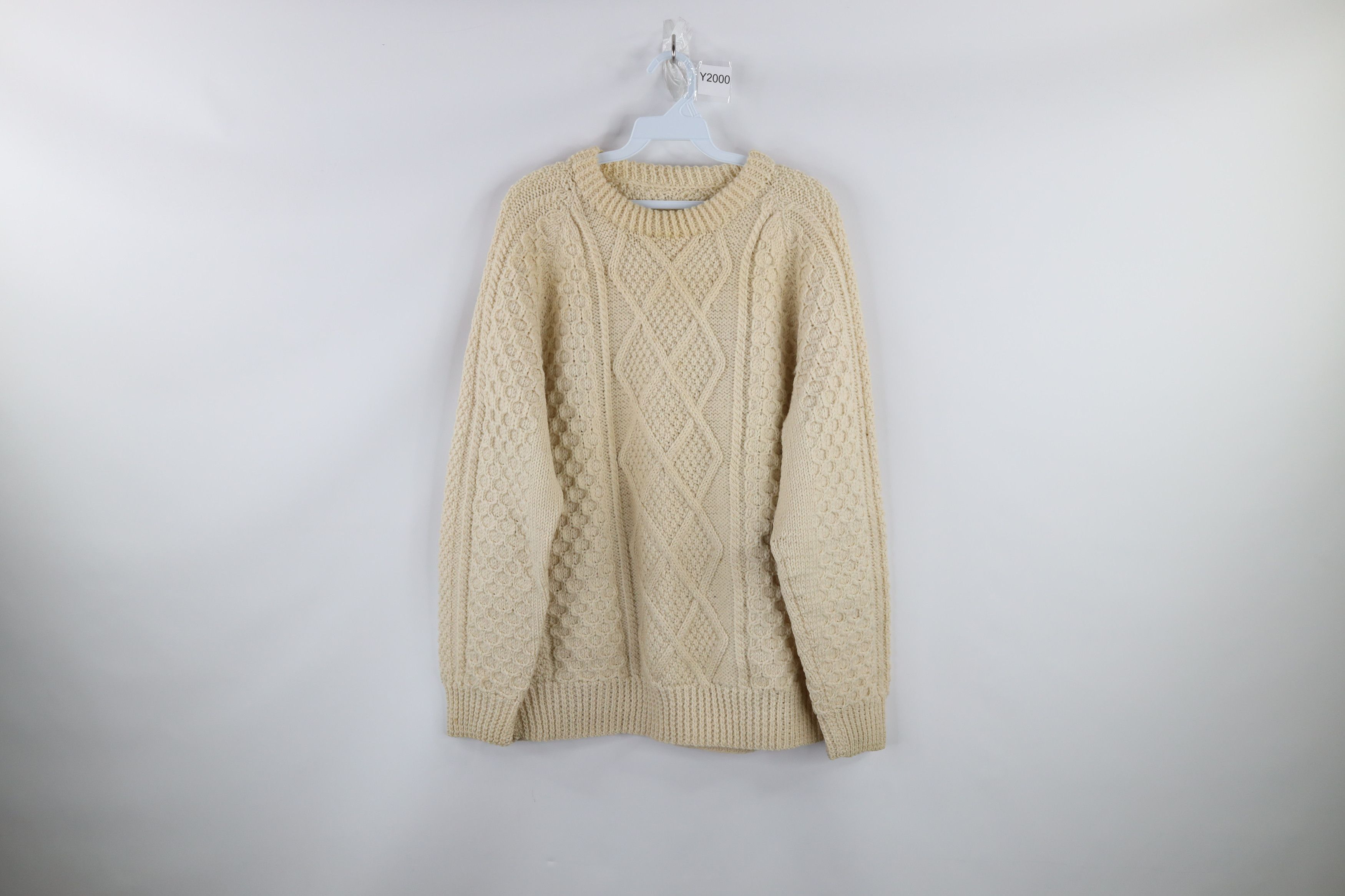 Vintage 70s Streetwear Wool Knit Fisherman Sweater Cream