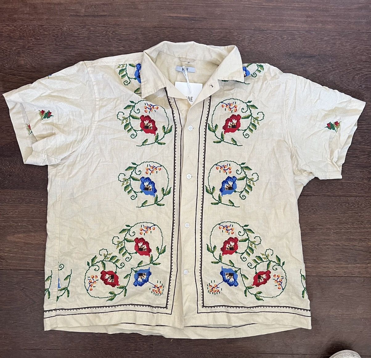 Bode Bode Morning Glory short-sleeved linen-blend shirt | Grailed