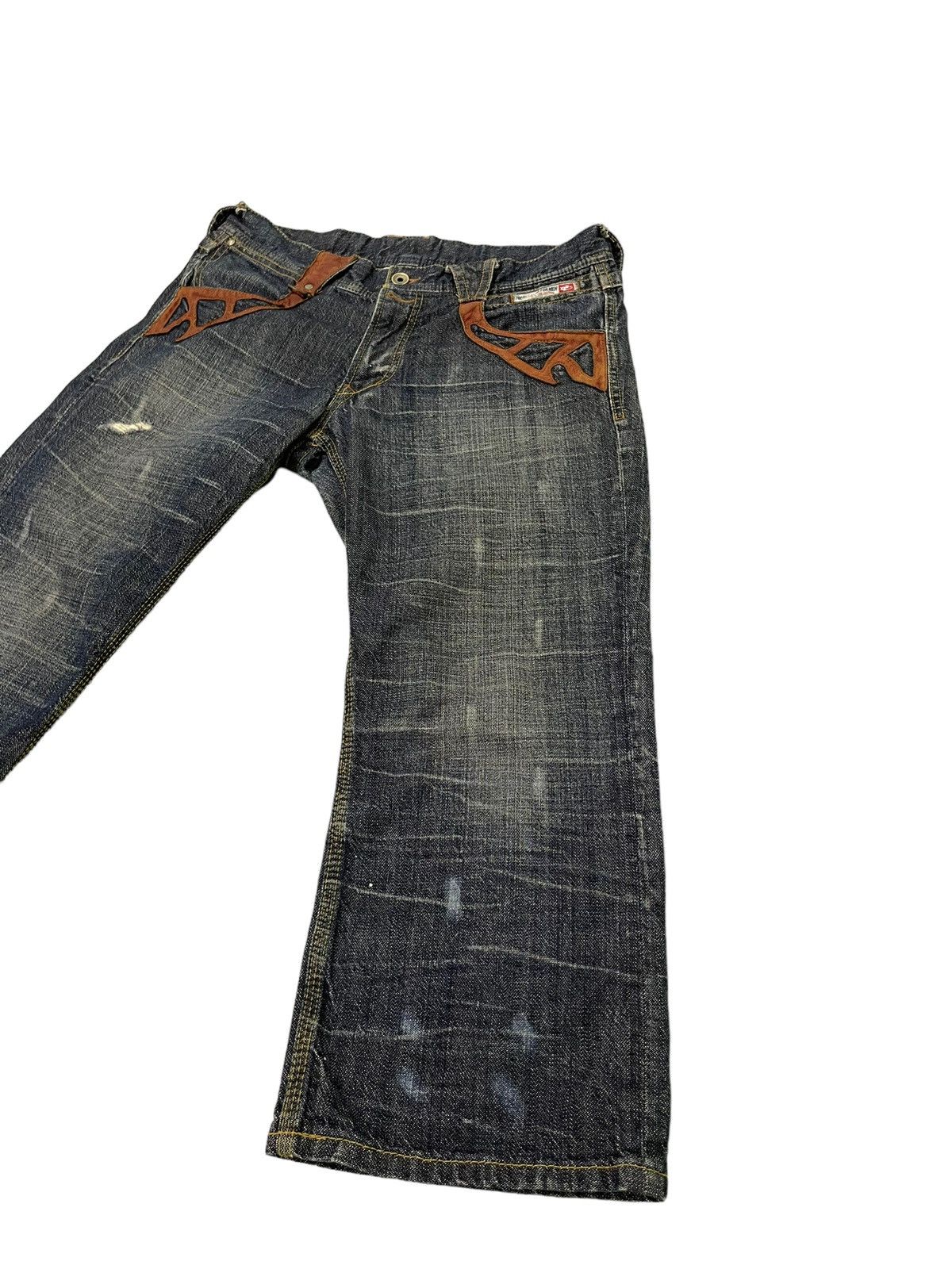Japanese Brand Cropped Jeans Nicole Club Gothic Leather Parts Regular 13🟦 Size US 33 - 11 Thumbnail
