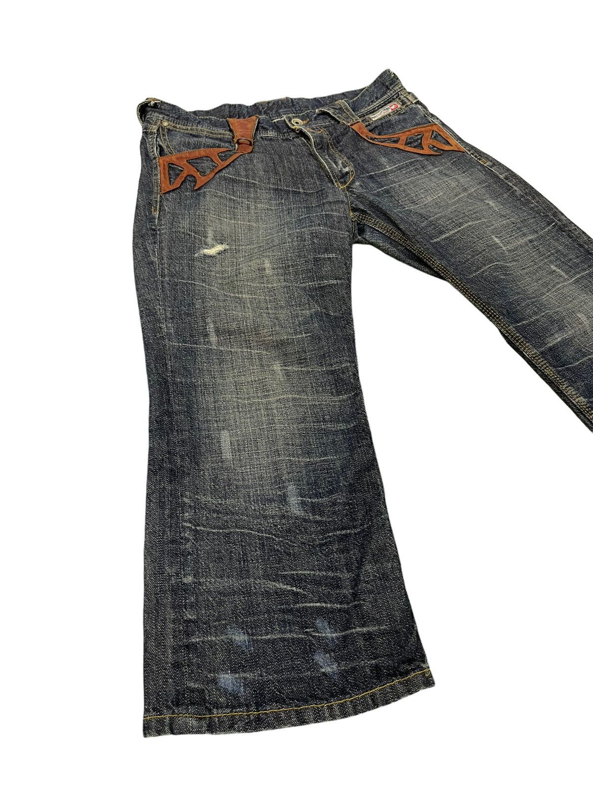 Japanese Brand Cropped Jeans Nicole Club Gothic Leather Parts Regular 13🟦 Size US 33 - 10 Thumbnail