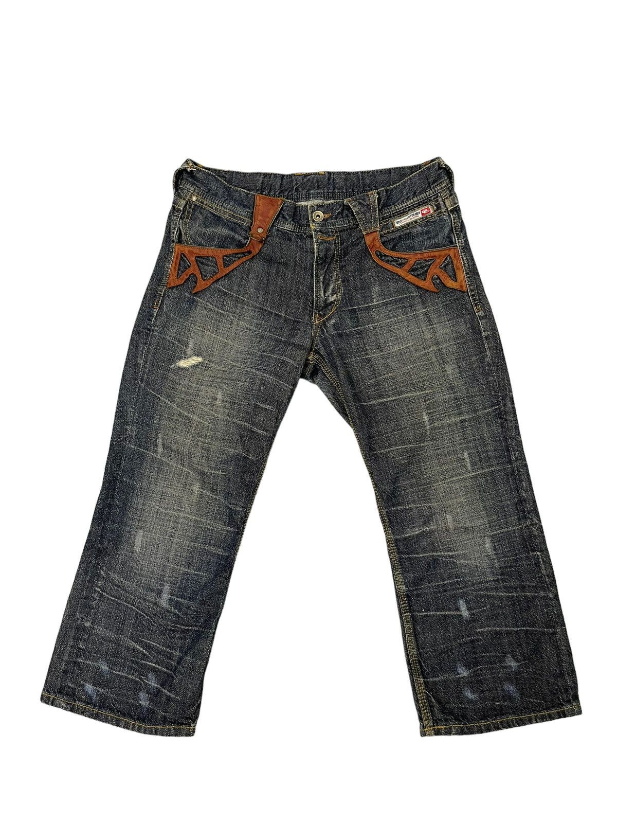 Japanese Brand Cropped Jeans Nicole Club Gothic Leather Parts Regular 13🟦 Size US 33 - 9 Thumbnail