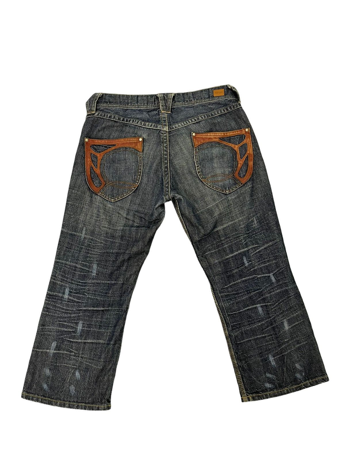 Japanese Brand Cropped Jeans Nicole Club Gothic Leather Parts Regular 13🟦 Size US 33 - 2 Thumbnail