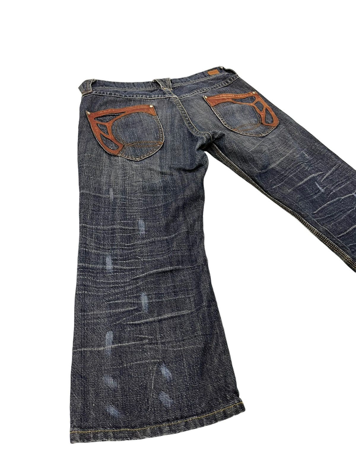 Japanese Brand Cropped Jeans Nicole Club Gothic Leather Parts Regular 13🟦 Size US 33 - 1 Thumbnail