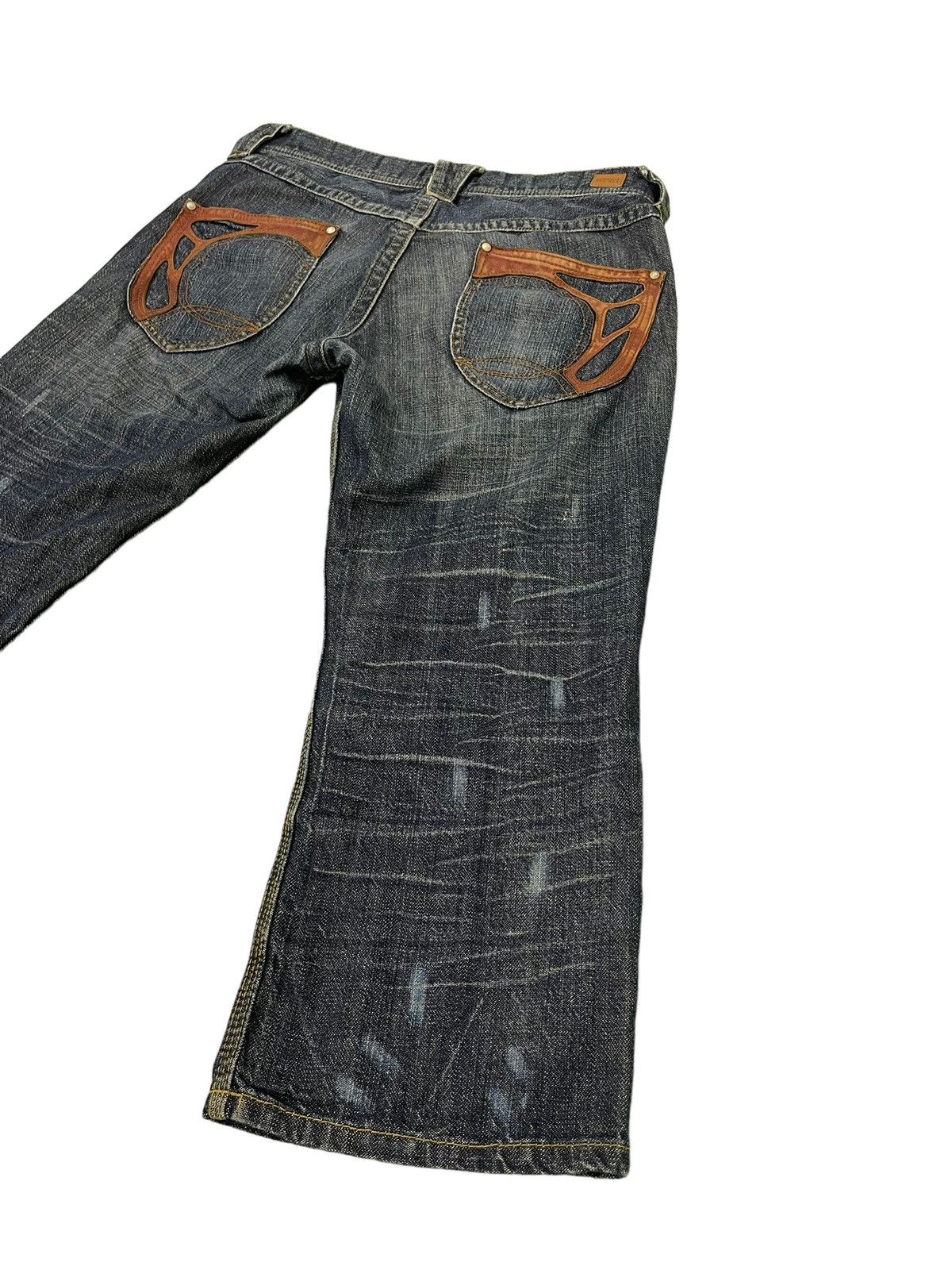 Japanese Brand Cropped Jeans Nicole Club Gothic Leather Parts Regular 13🟦 Size US 33 - 3 Thumbnail