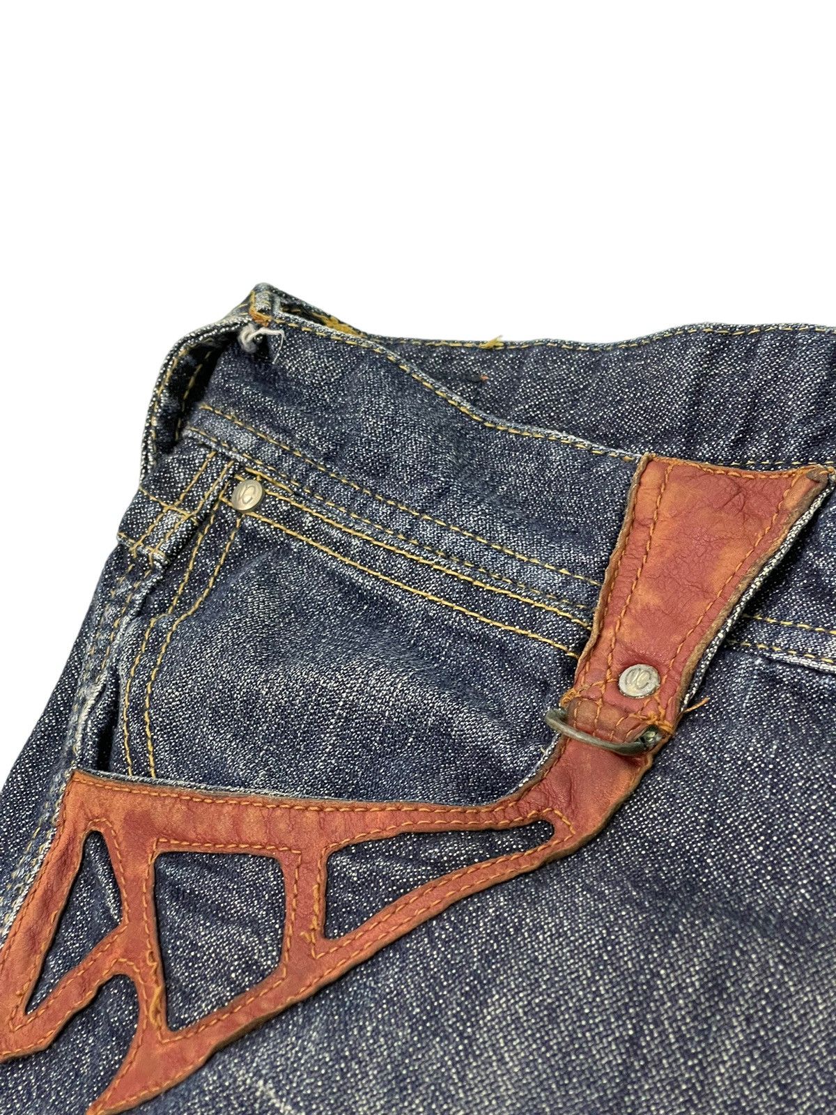 Japanese Brand Cropped Jeans Nicole Club Gothic Leather Parts Regular 13🟦 Size US 33 - 16 Thumbnail