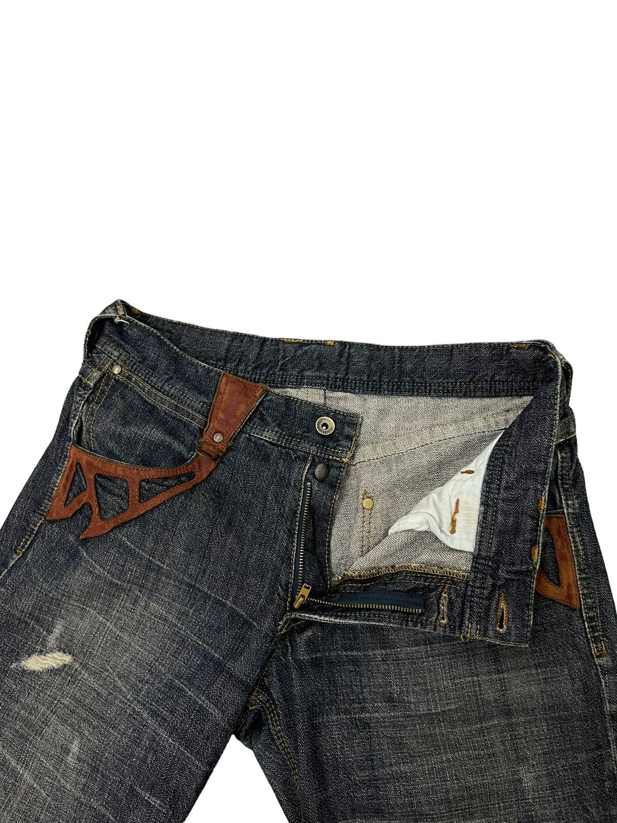 Japanese Brand Cropped Jeans Nicole Club Gothic Leather Parts Regular 13🟦 Size US 33 - 18 Thumbnail