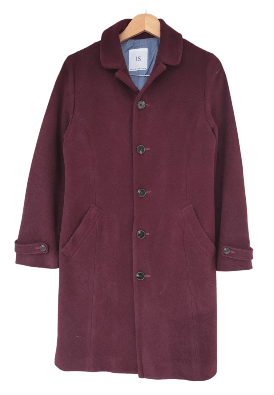 image of Issey Miyake x Sunao Kuwahara I.s Sunao Kuwahara Wool Long Jacket in Burgandy, Women's (Size Small)