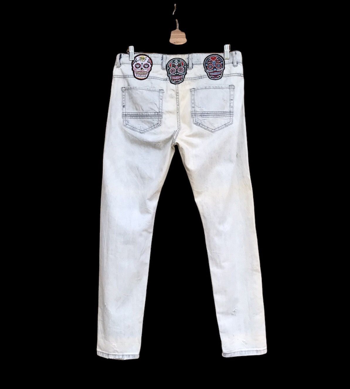 HYDROGEN Hydrogen Italy Skull patches distressed jean slimfit Size US 33 - 3 Thumbnail