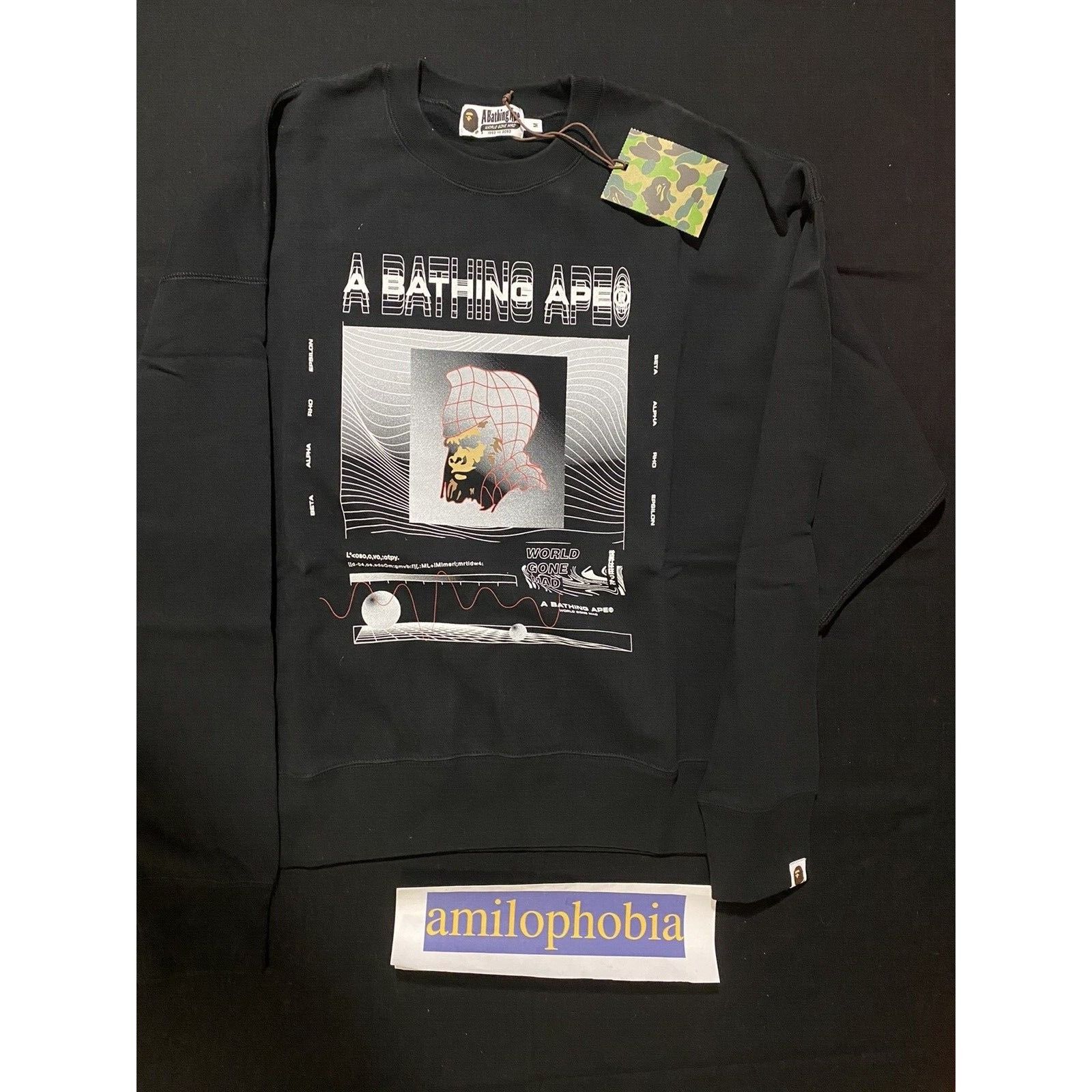 New Mens Medium Black A Bathing Ape Bape Crewneck