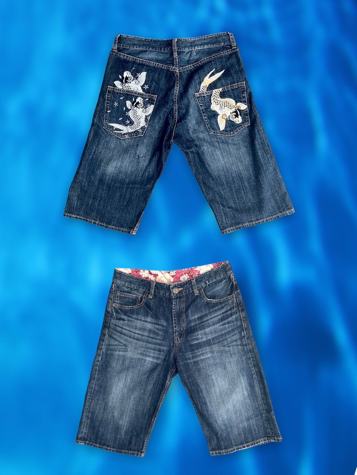 Japanese Brand Japanese fish (koi) Embroidery Sukajan Design Short