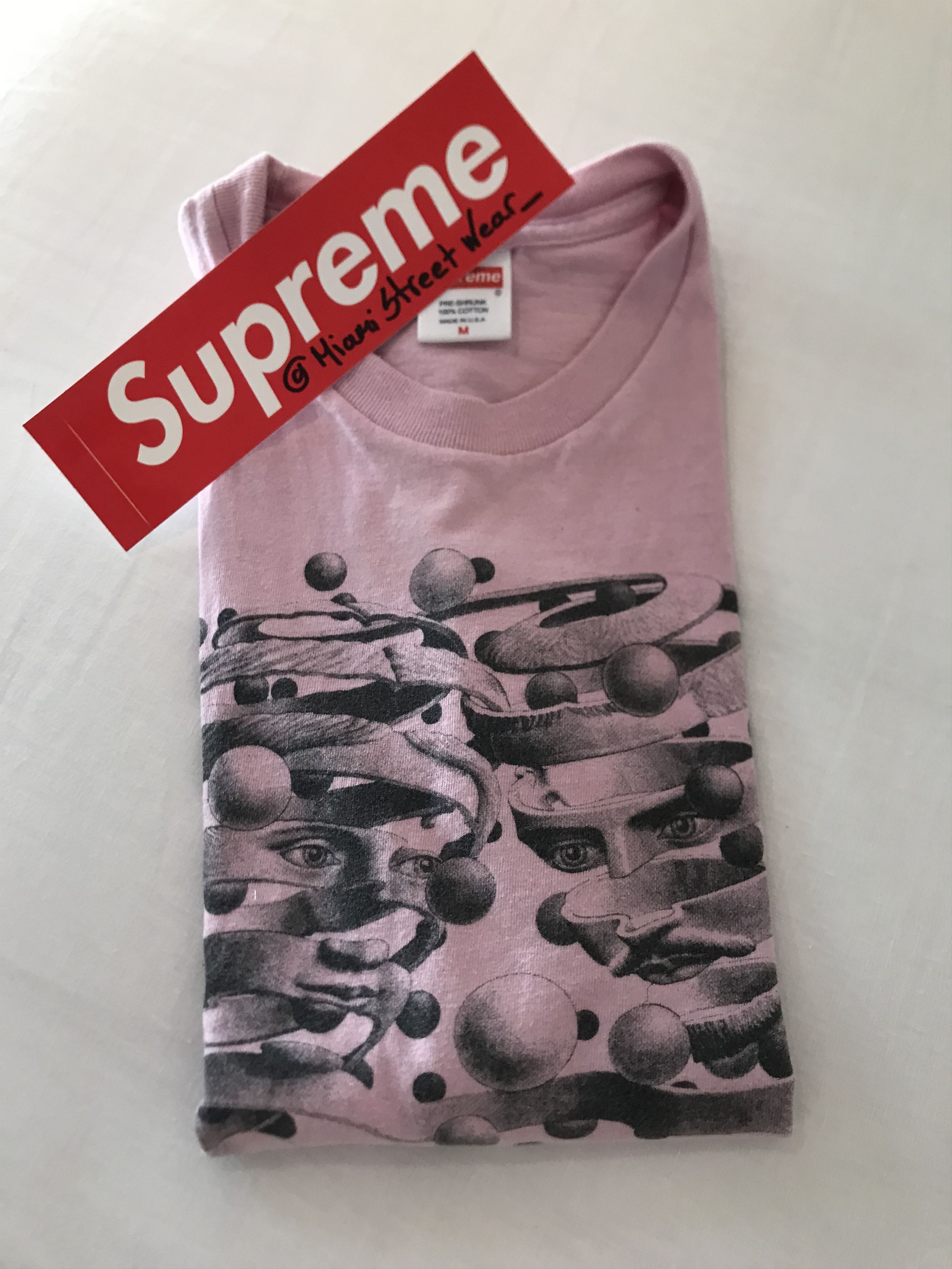 Supreme MC Escher Three Spheres Tee Pink Size Large SS17