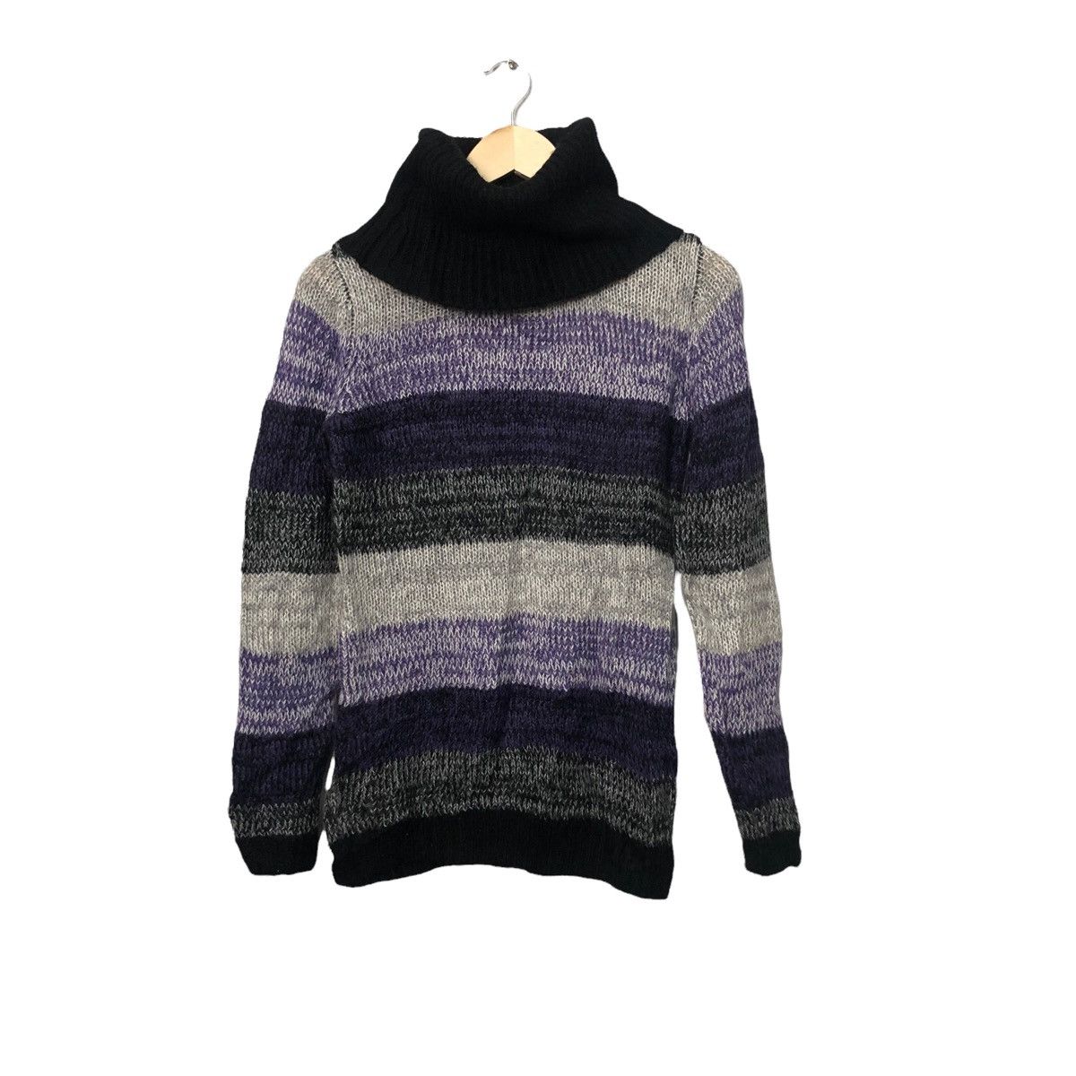 image of Aran Isles Knitwear x Coloured Cable Knit Sweater Vintage Divided By H&m Turtle Neck Striped Knitwe